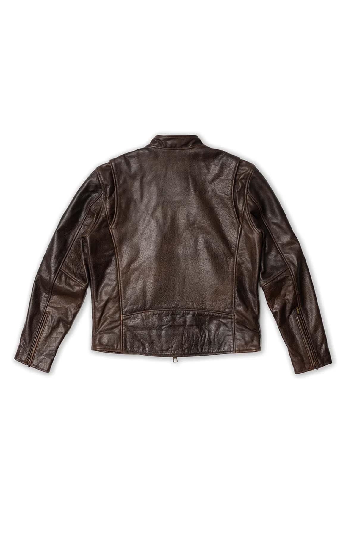 Quality leather jacket with vintage biker collar - Image n°15