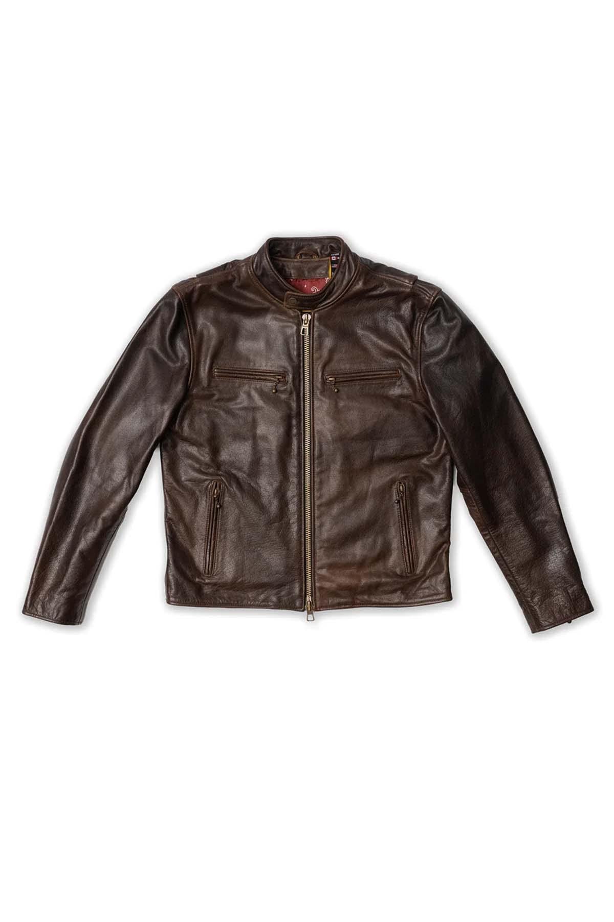 Quality leather jacket with vintage biker collar - Image n°8