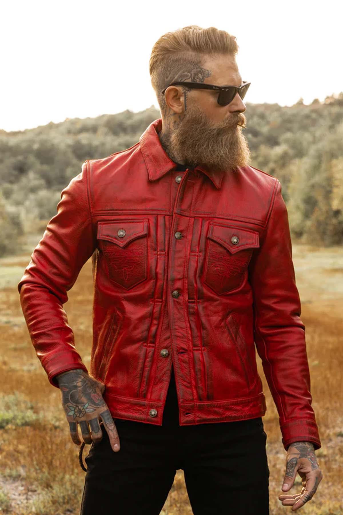 Vintage thick red leather jacket - Image n°4