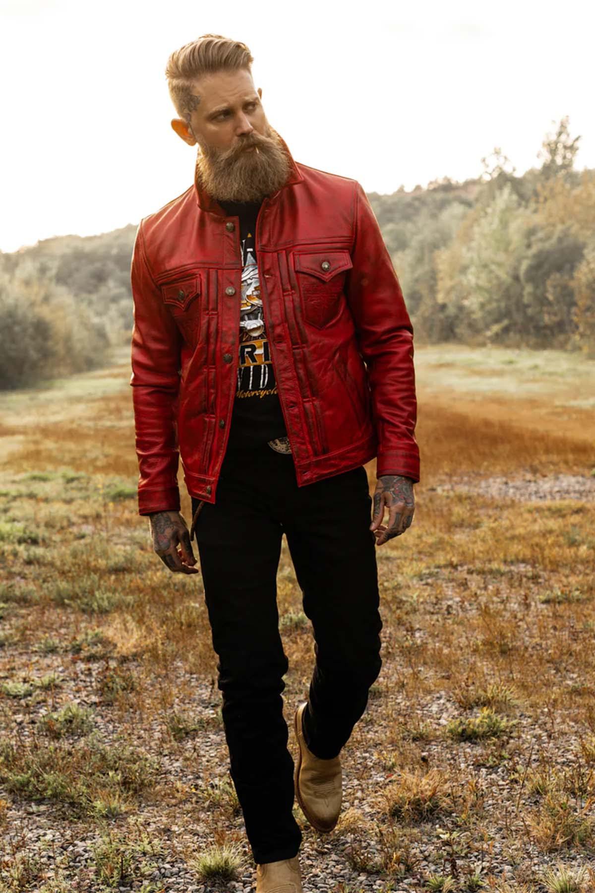 Vintage thick red leather jacket - Image n°3