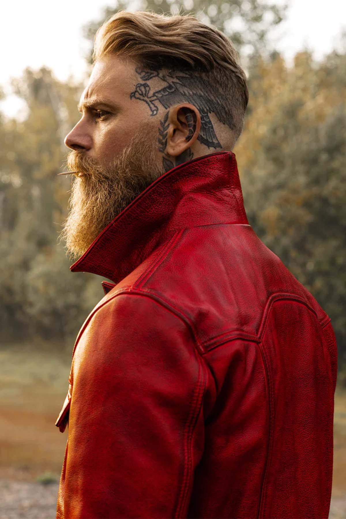 Vintage thick red leather jacket - Image n°5