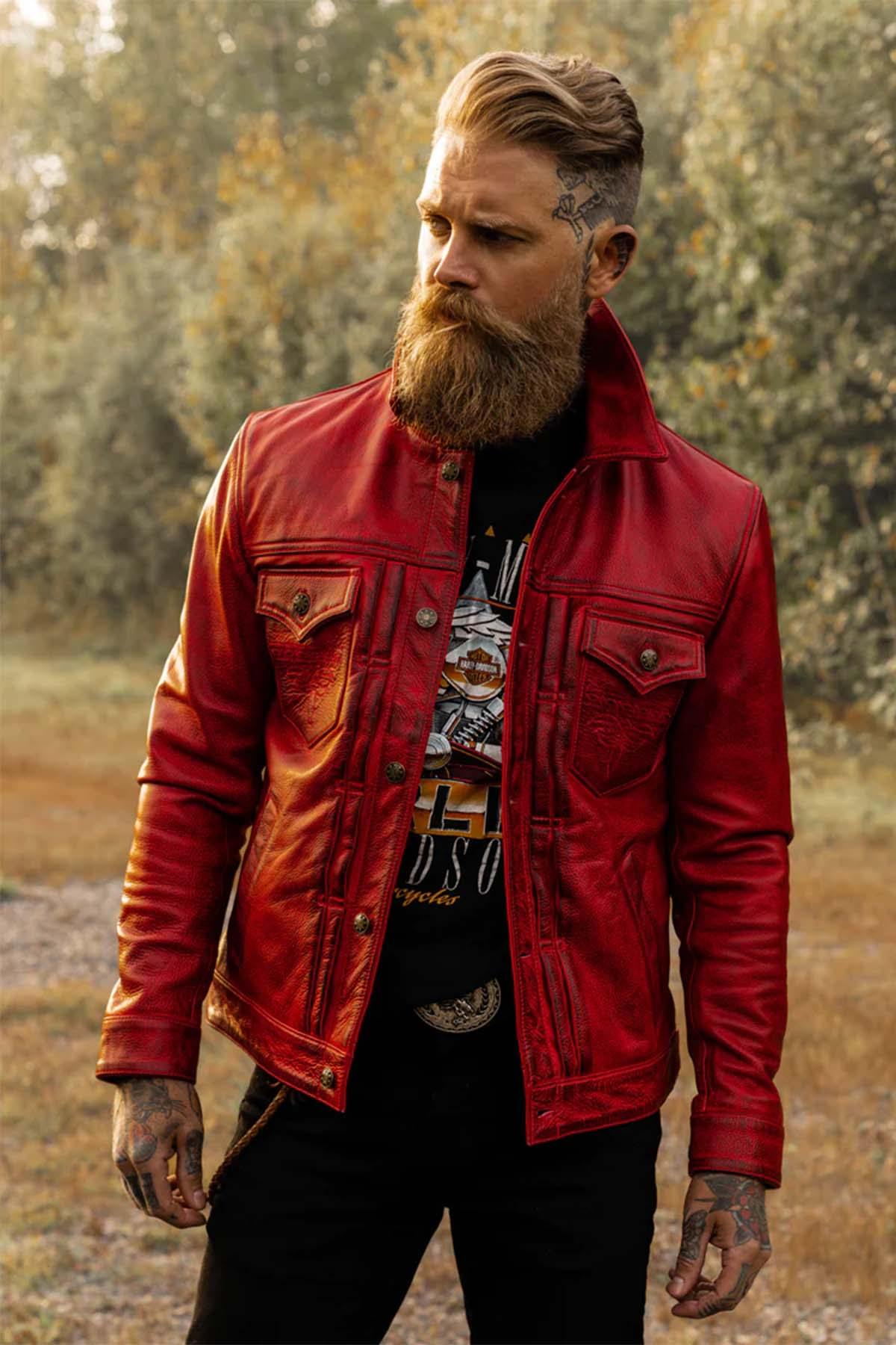 Vintage thick red leather jacket - Image n°1