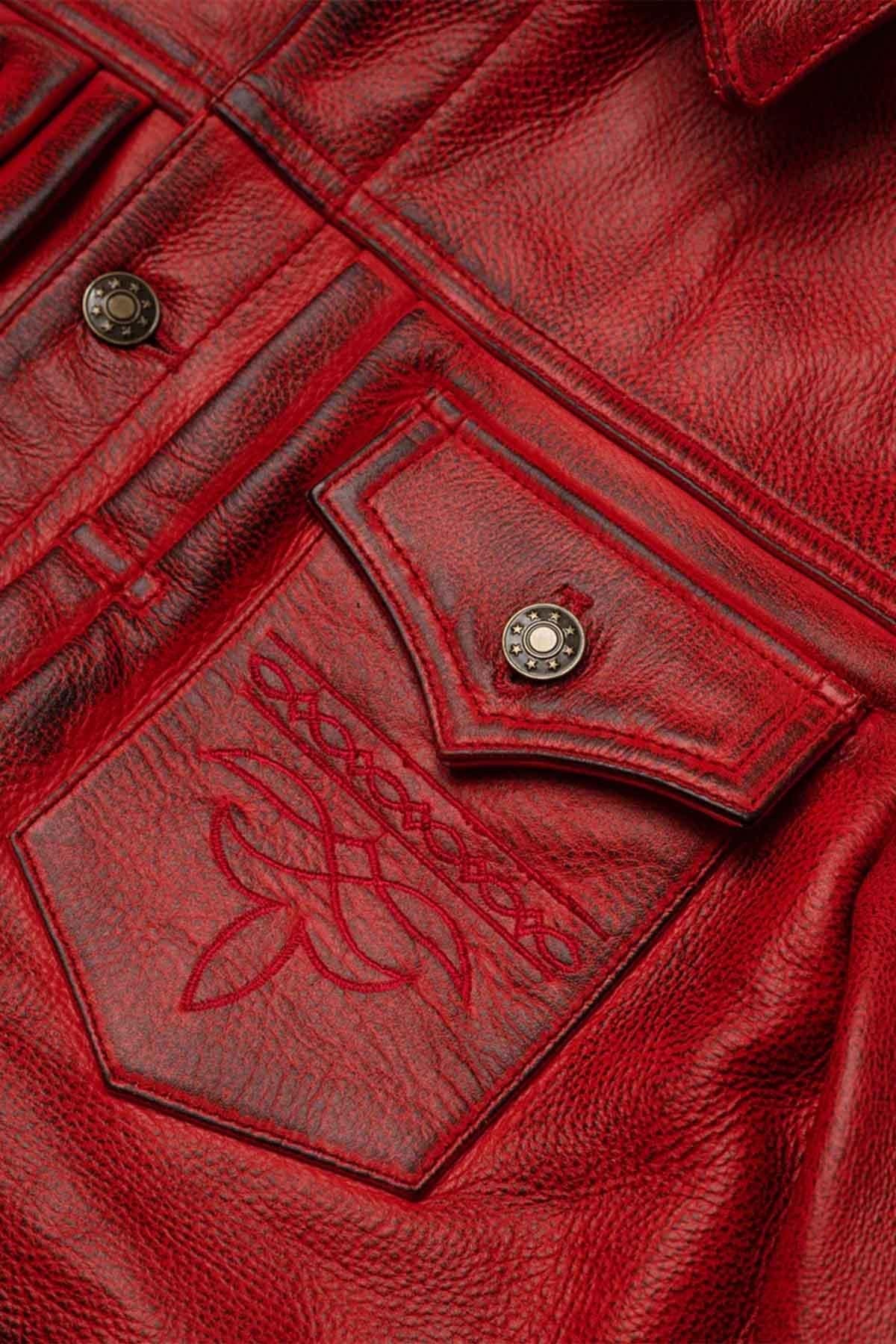 Vintage thick red leather jacket - Image n°10