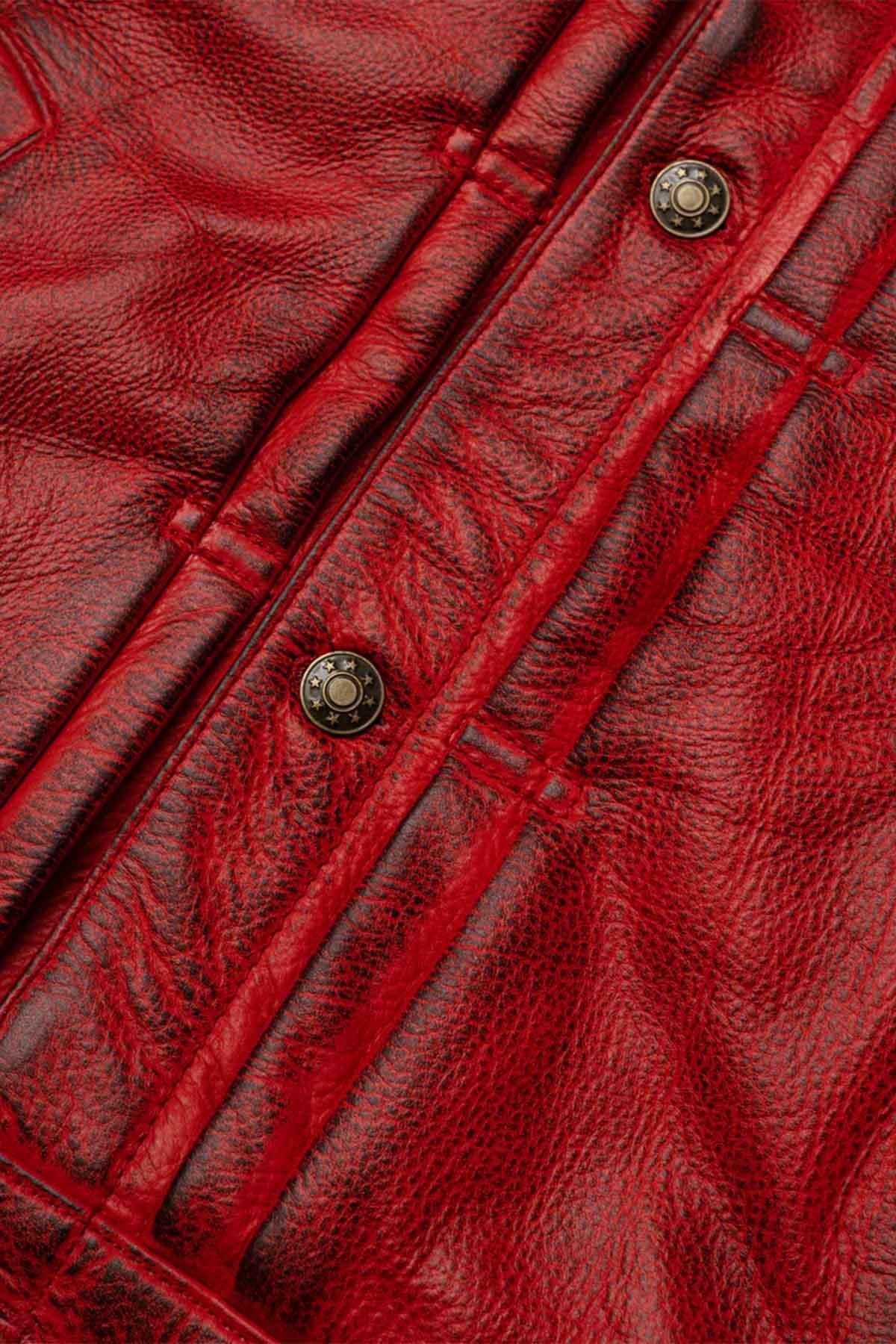 Vintage thick red leather jacket - Image n°11