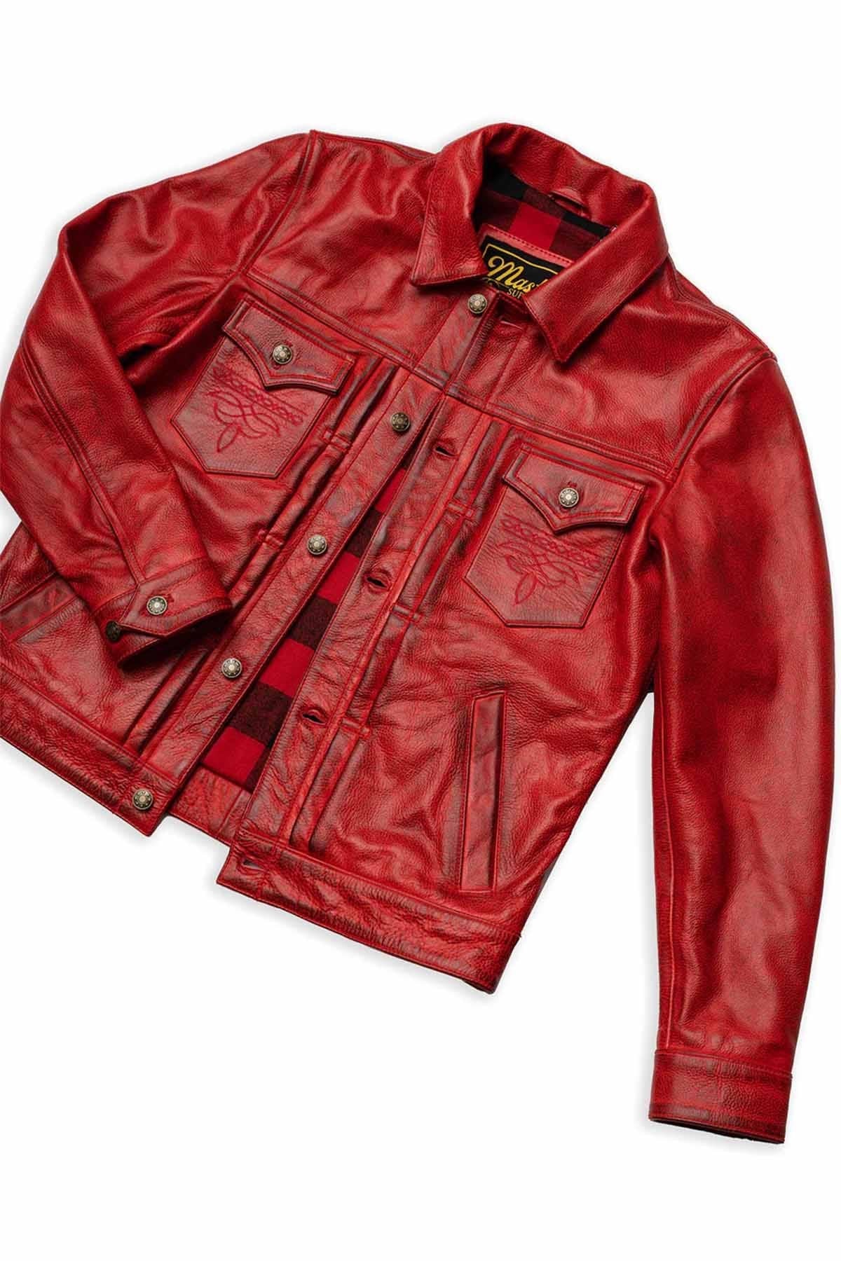 Vintage thick red leather jacket - Image n°7