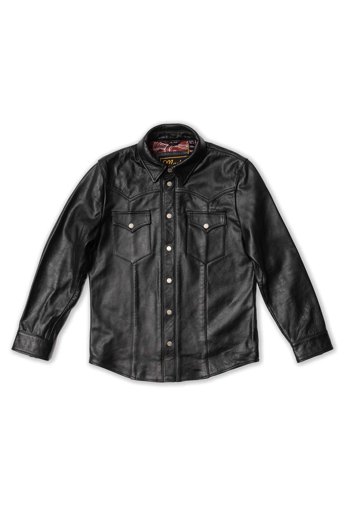 Black leather jacket inspired by western shirts - Image n°7