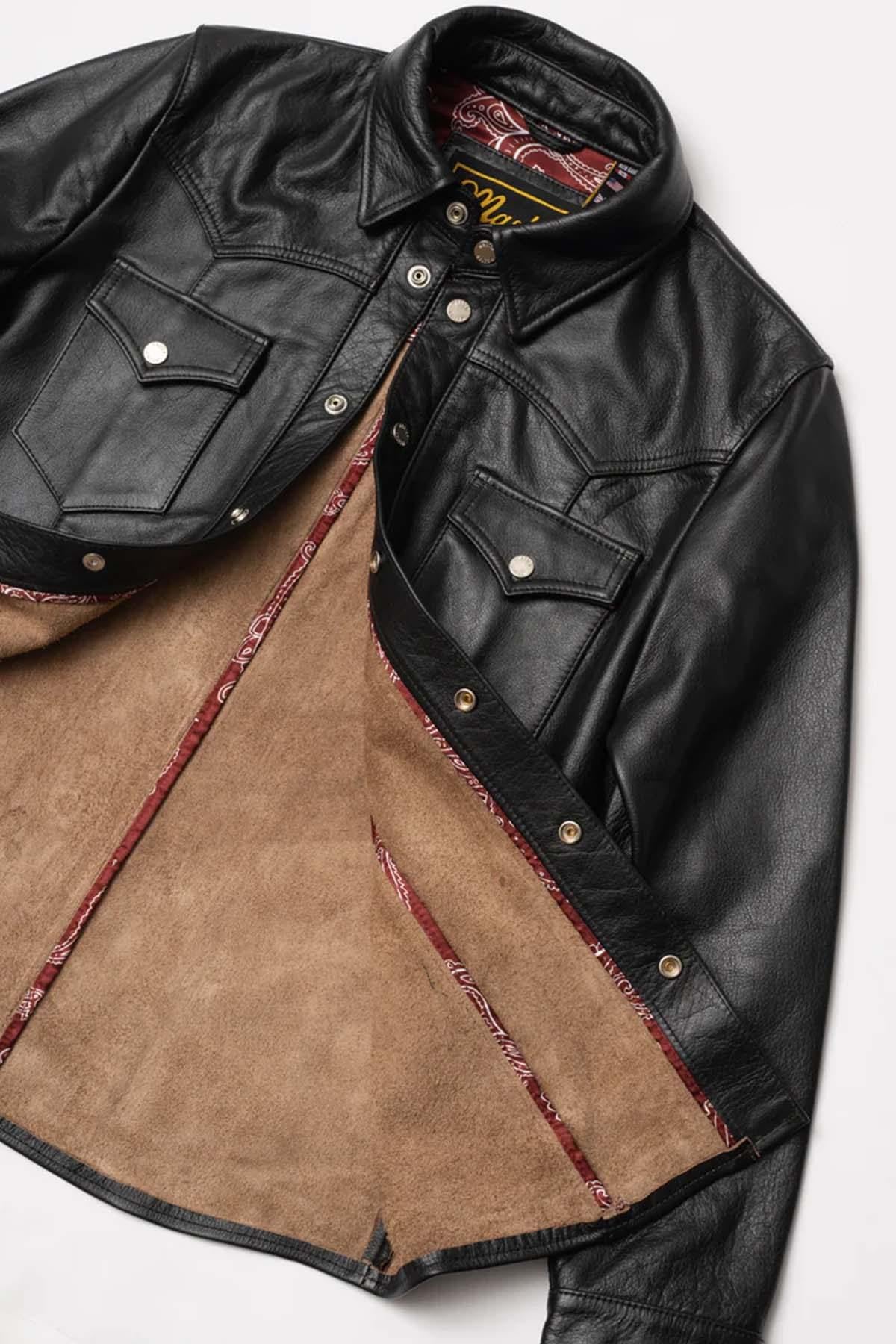 Black leather jacket inspired by western shirts - Image n°8