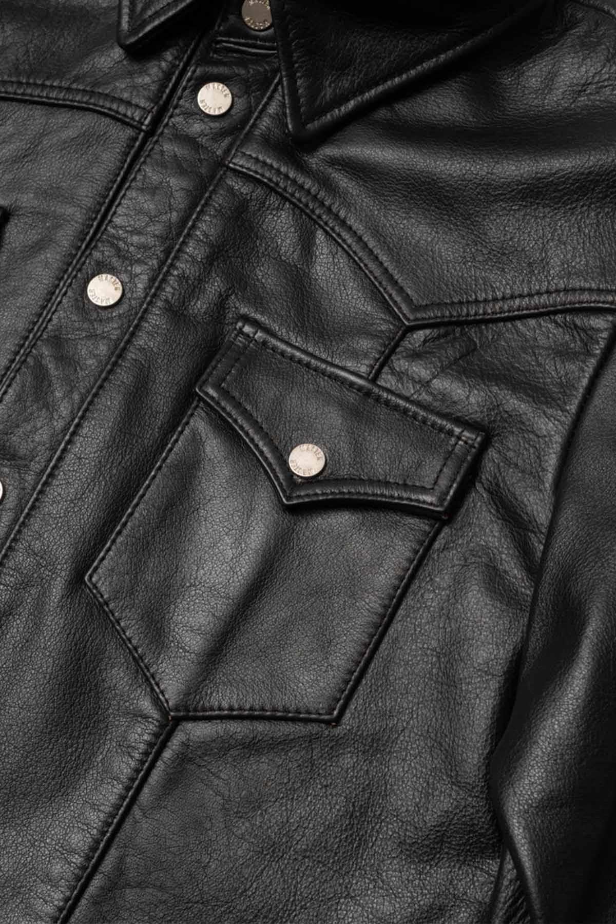 Black leather jacket inspired by western shirts - Image n°10