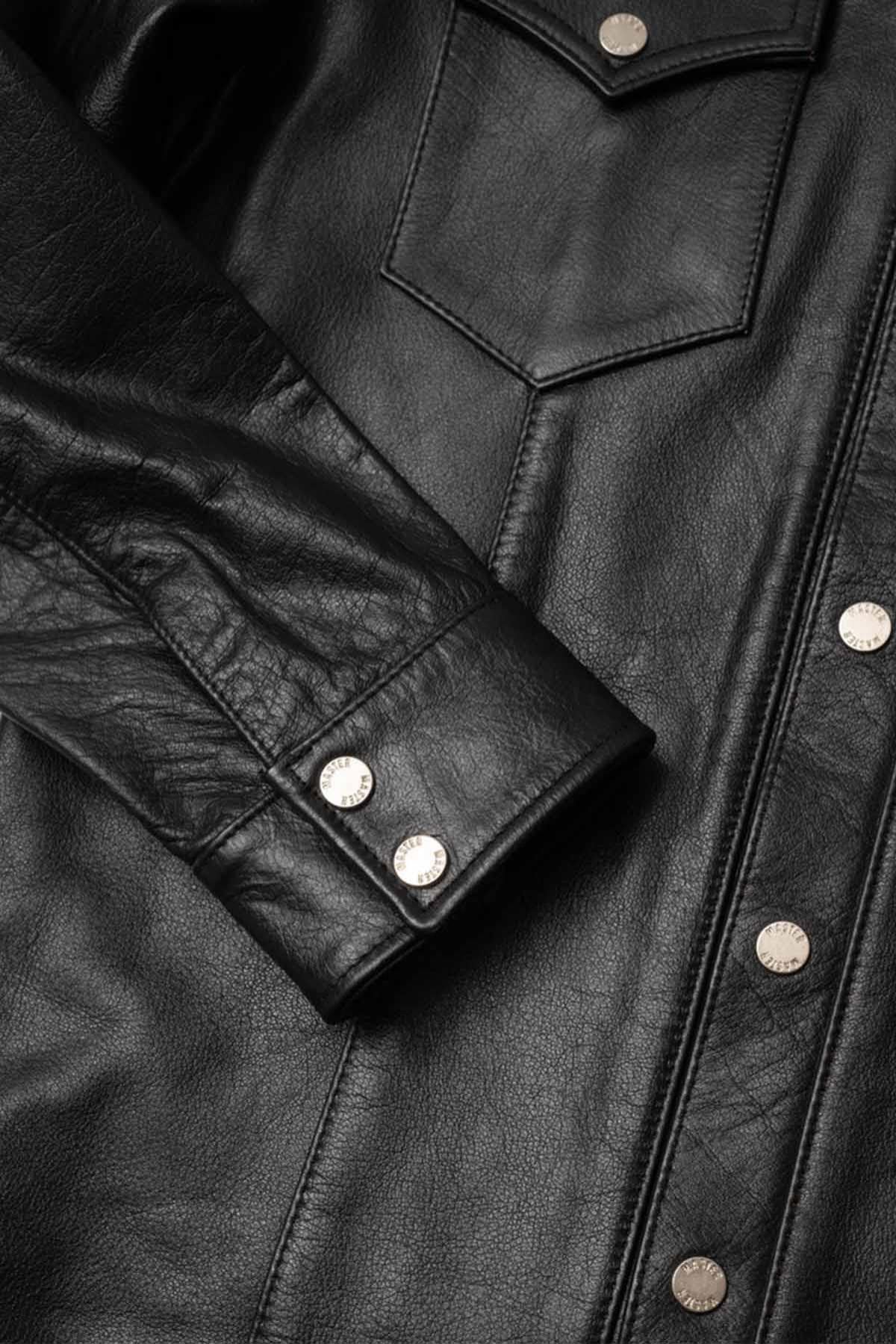 Black leather jacket inspired by western shirts - Image n°12