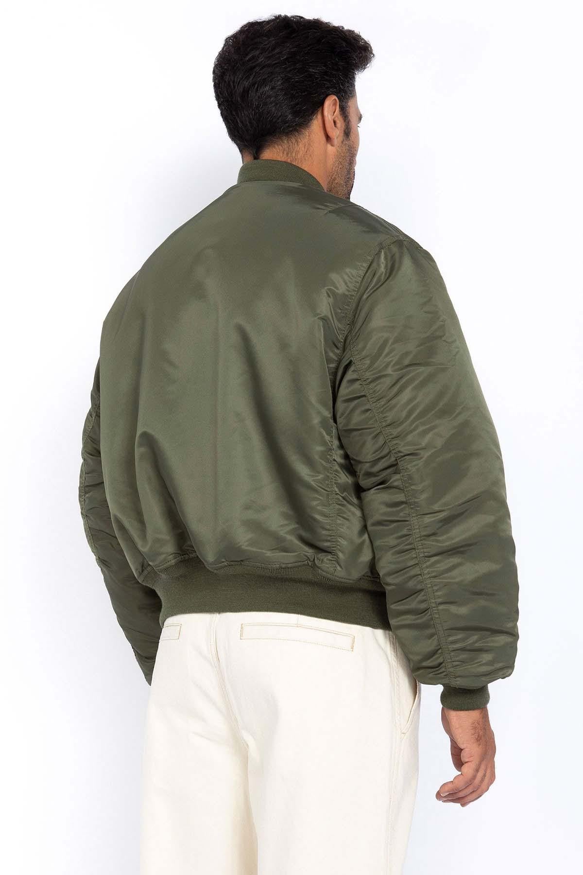 Khaki nylon bomber jacket with 90s-inspired fit - Image n°2