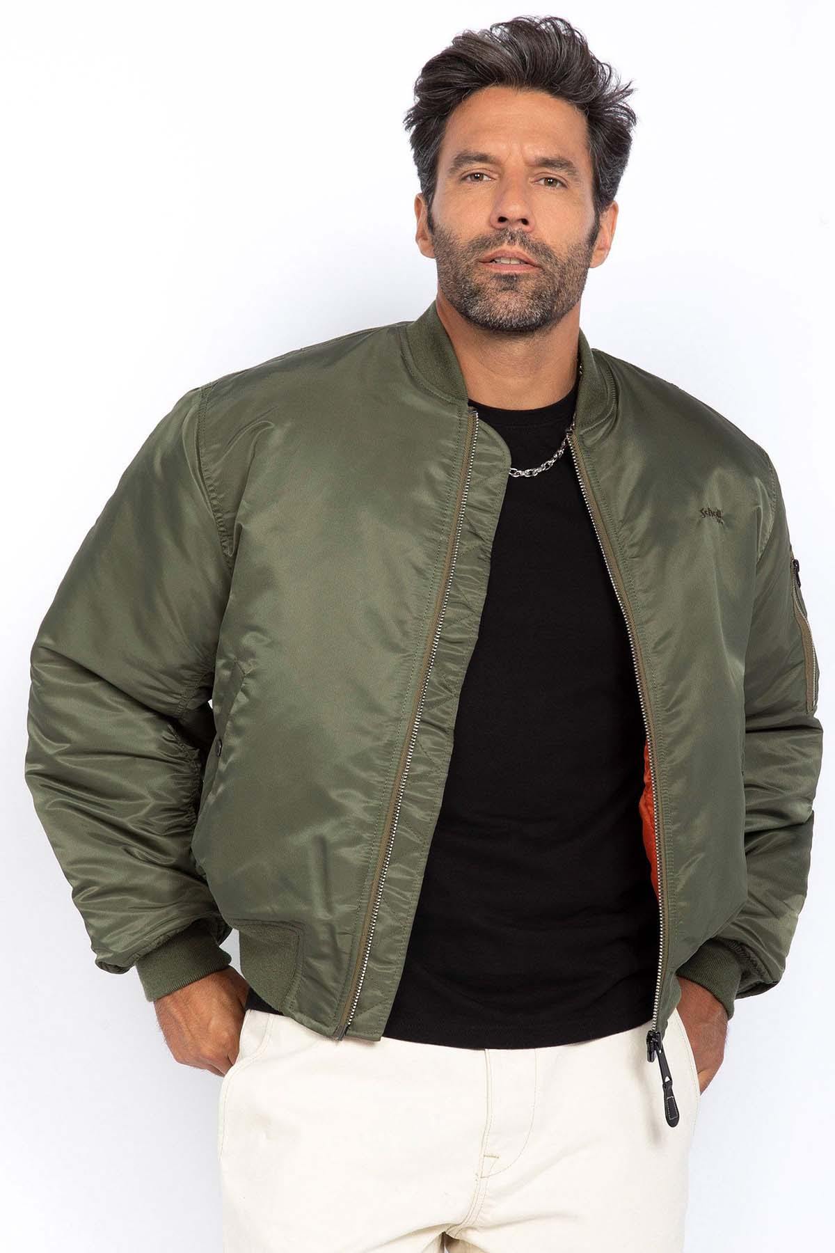 Khaki nylon bomber jacket with 90s-inspired fit - Image n°1