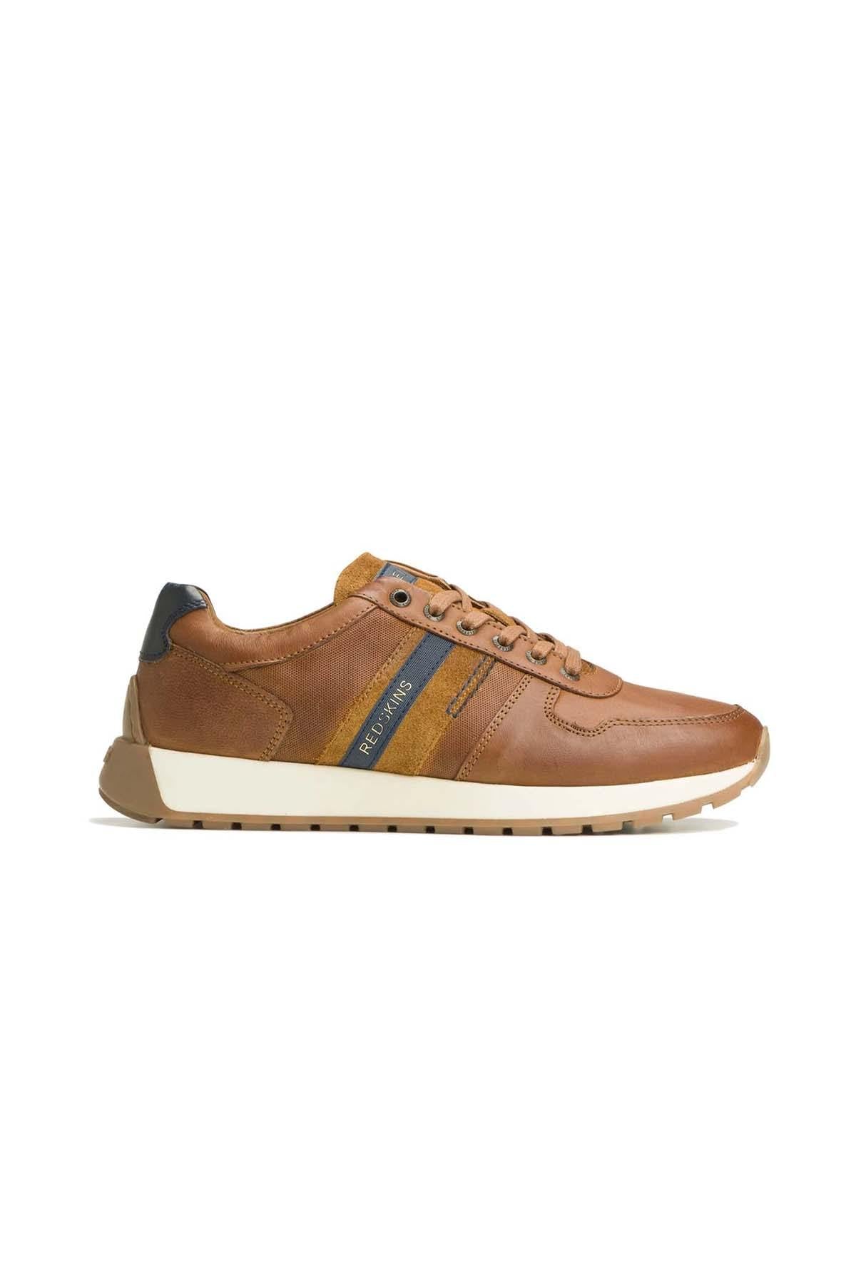 Cognac and navy blue leather sneakers - Image n°4