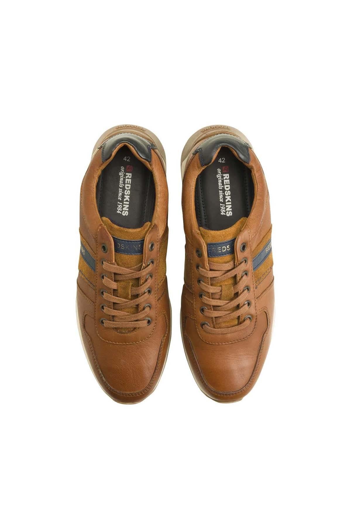 Cognac and navy blue leather sneakers - Image n°3