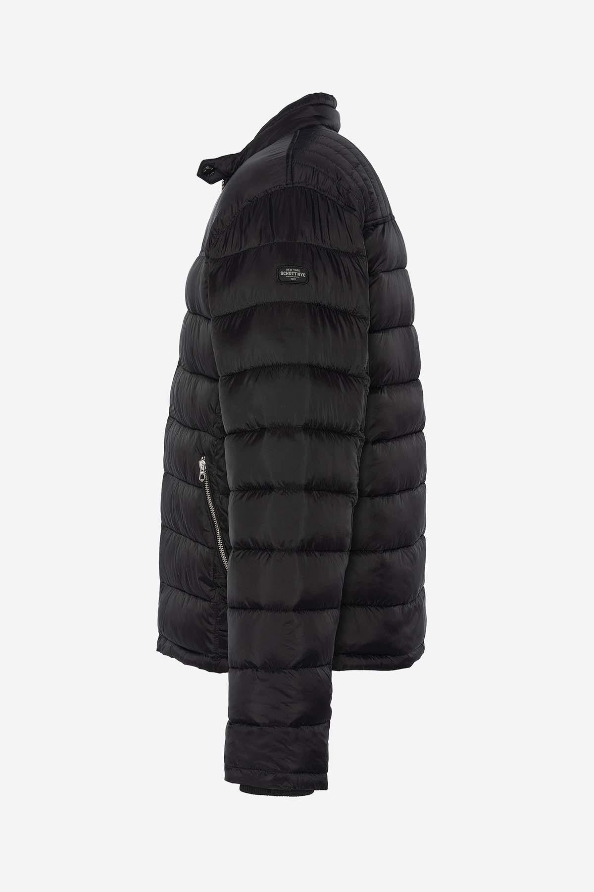 Black nylon down jacket with biker collar - Image n°3