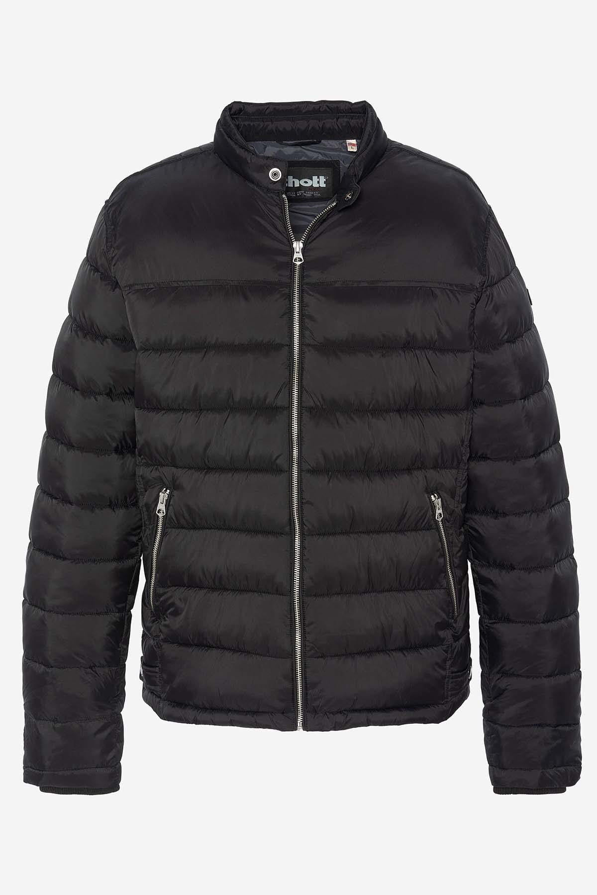 Black nylon down jacket with biker collar - Image n°2