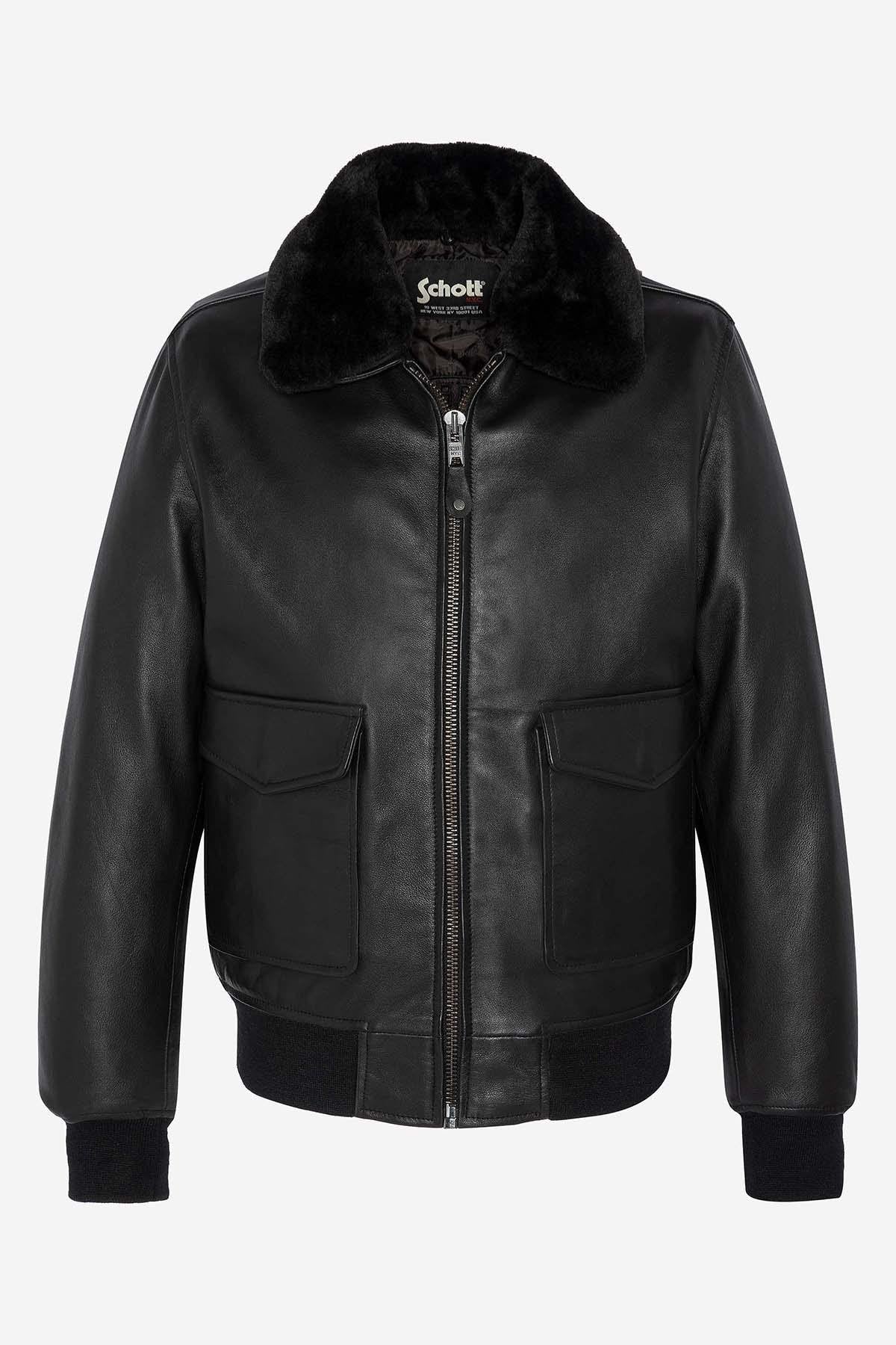 Men's black leather bomber jacket - Image n°5