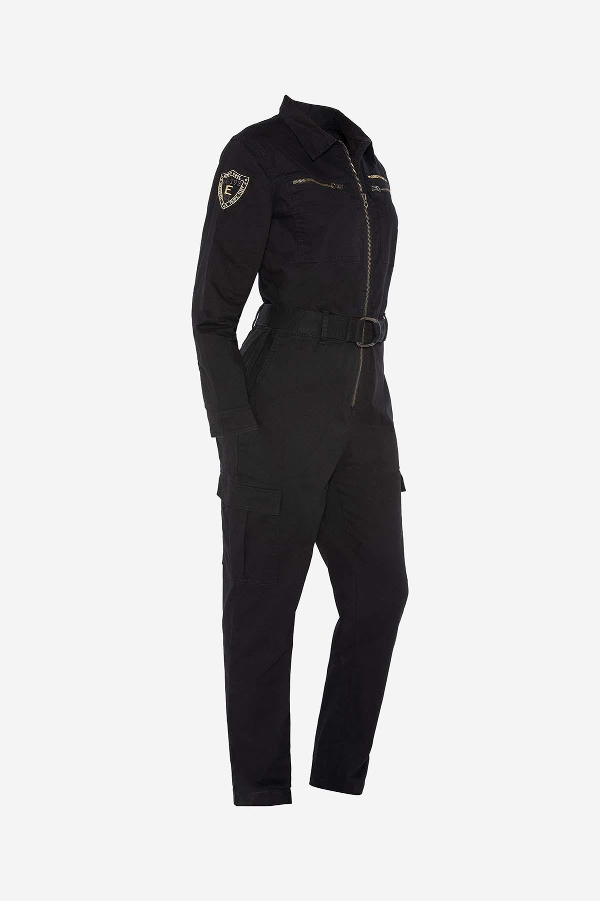 Black cotton military jumpsuit for women - Image n°4