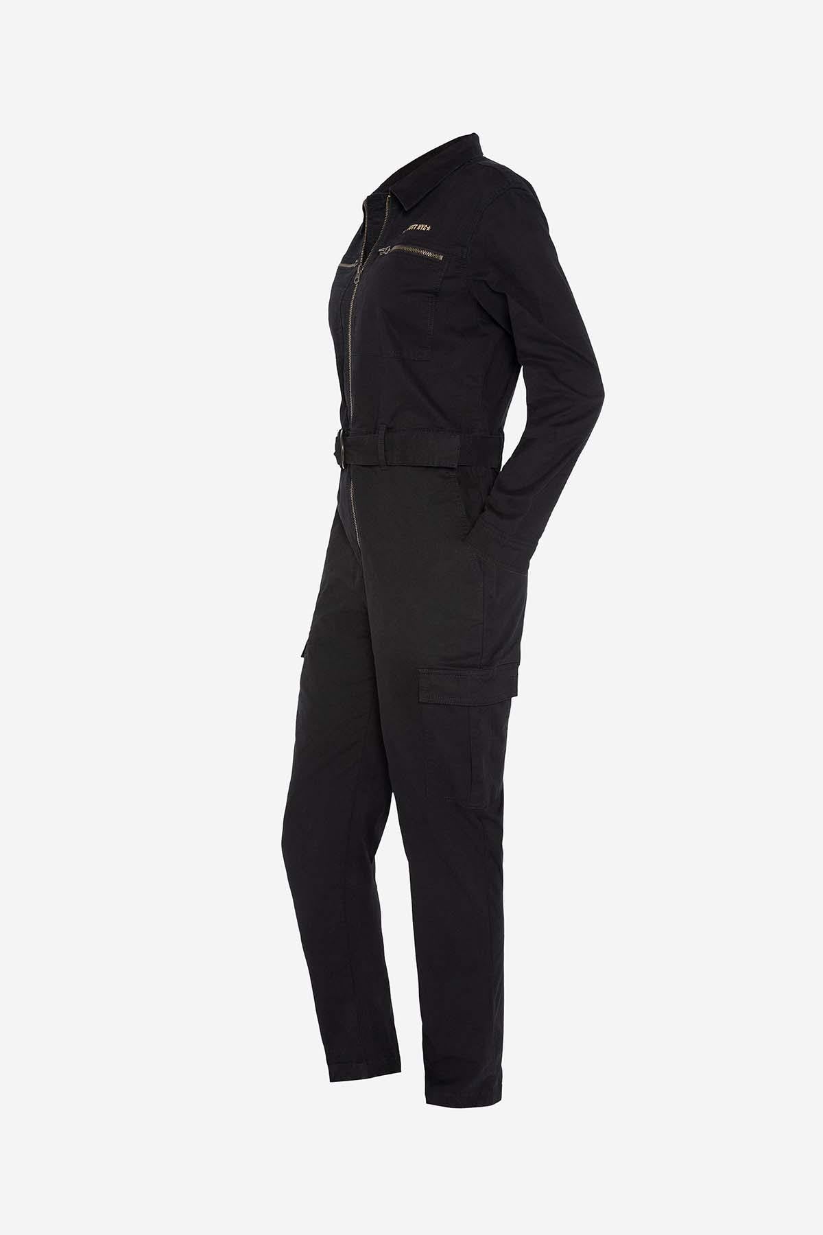 Black cotton military jumpsuit for women - Image n°2