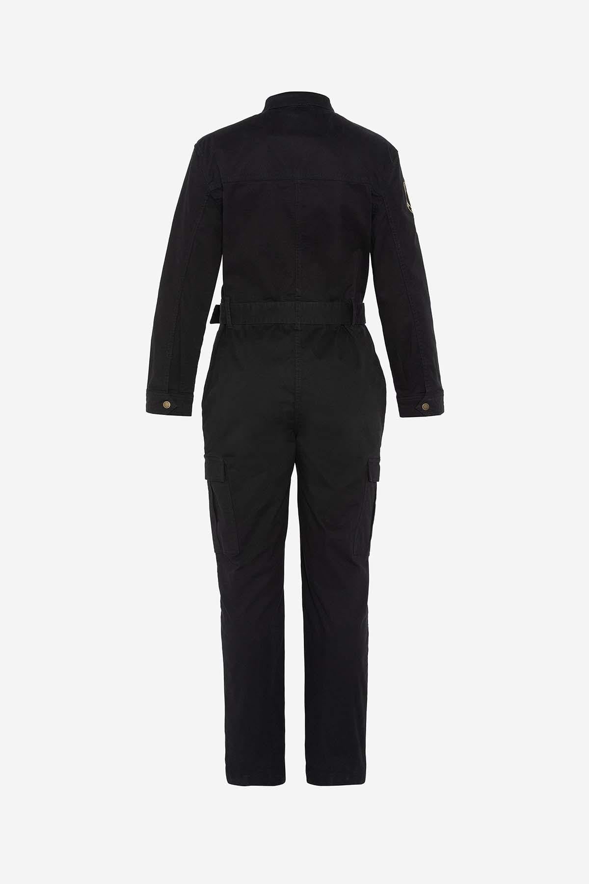 Black cotton military jumpsuit for women - Image n°3