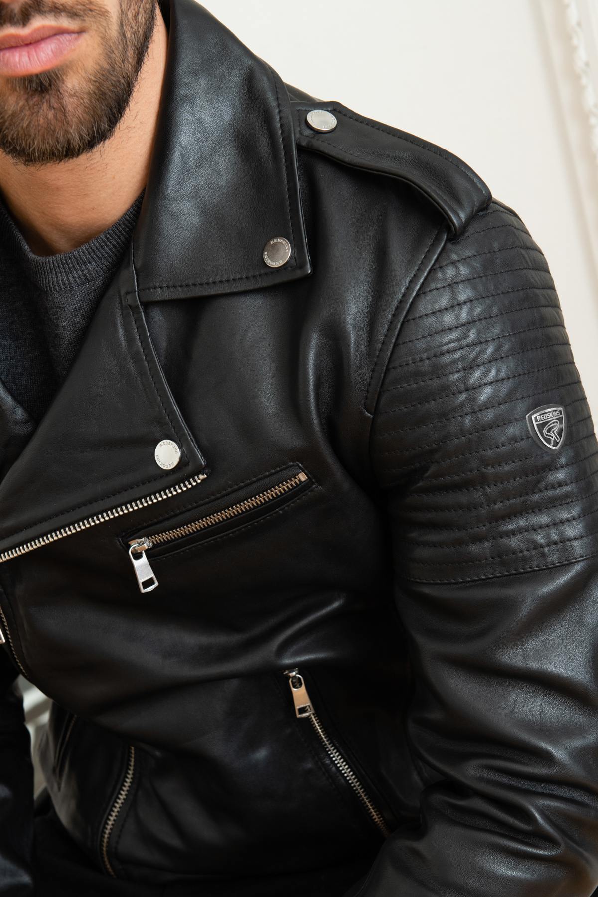 Men's black quilted leather perfecto - Image n°2