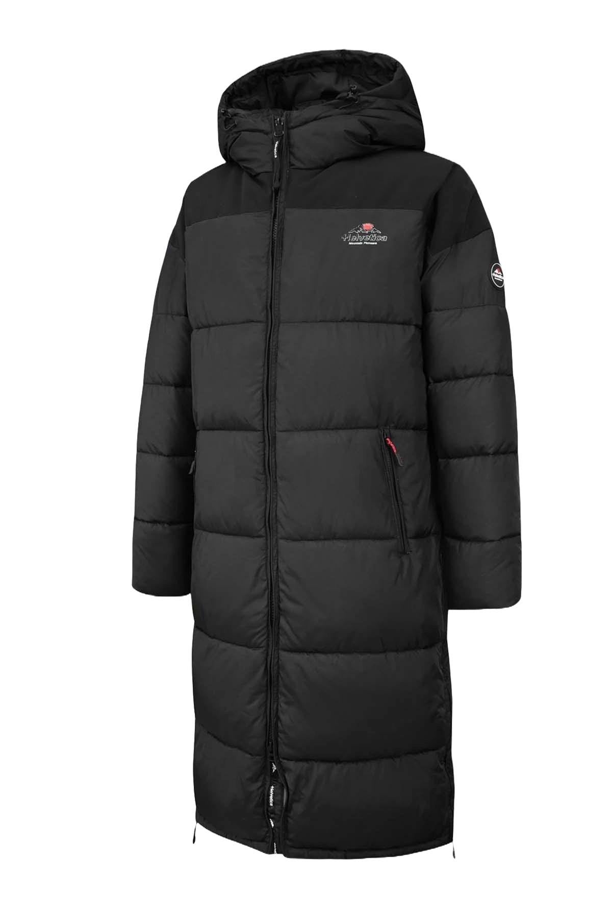 Long black padded down jacket - Image n°1