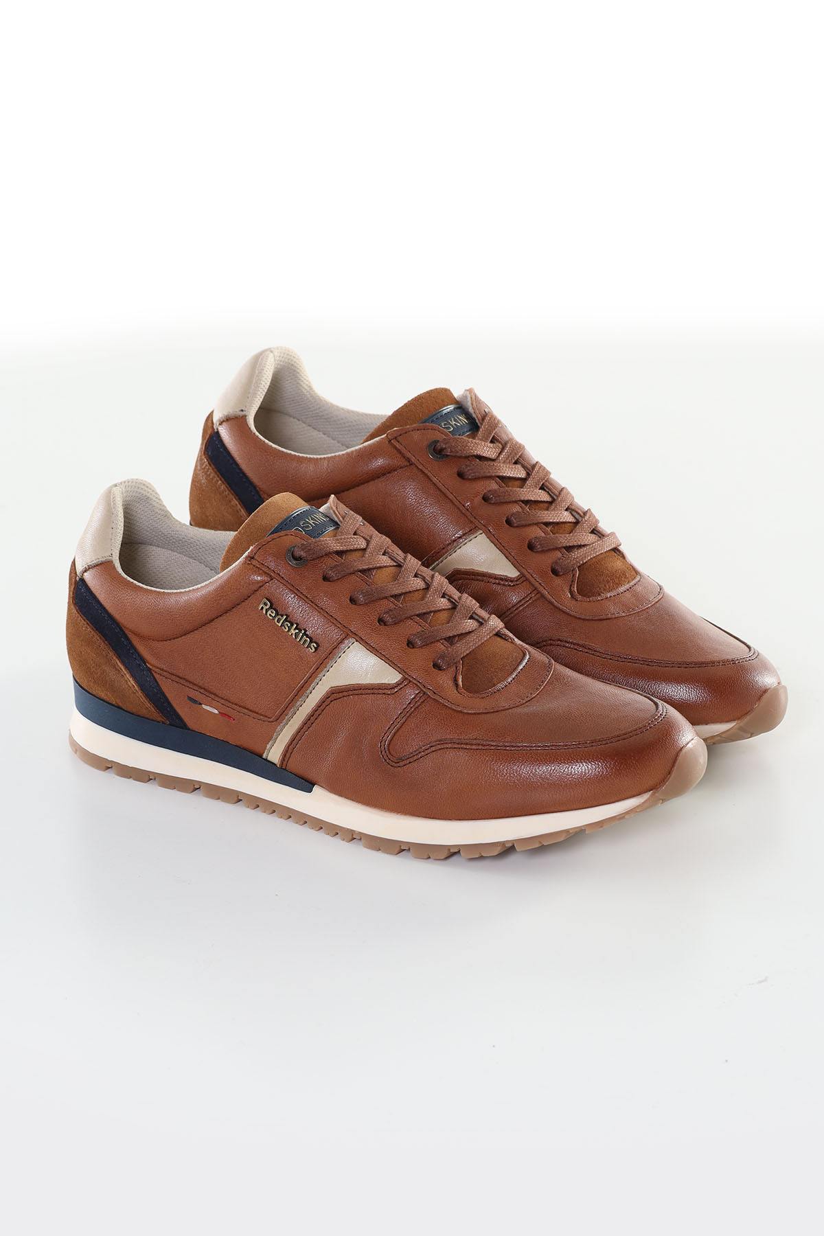 Beige cognac leather sneakers - Image n°1