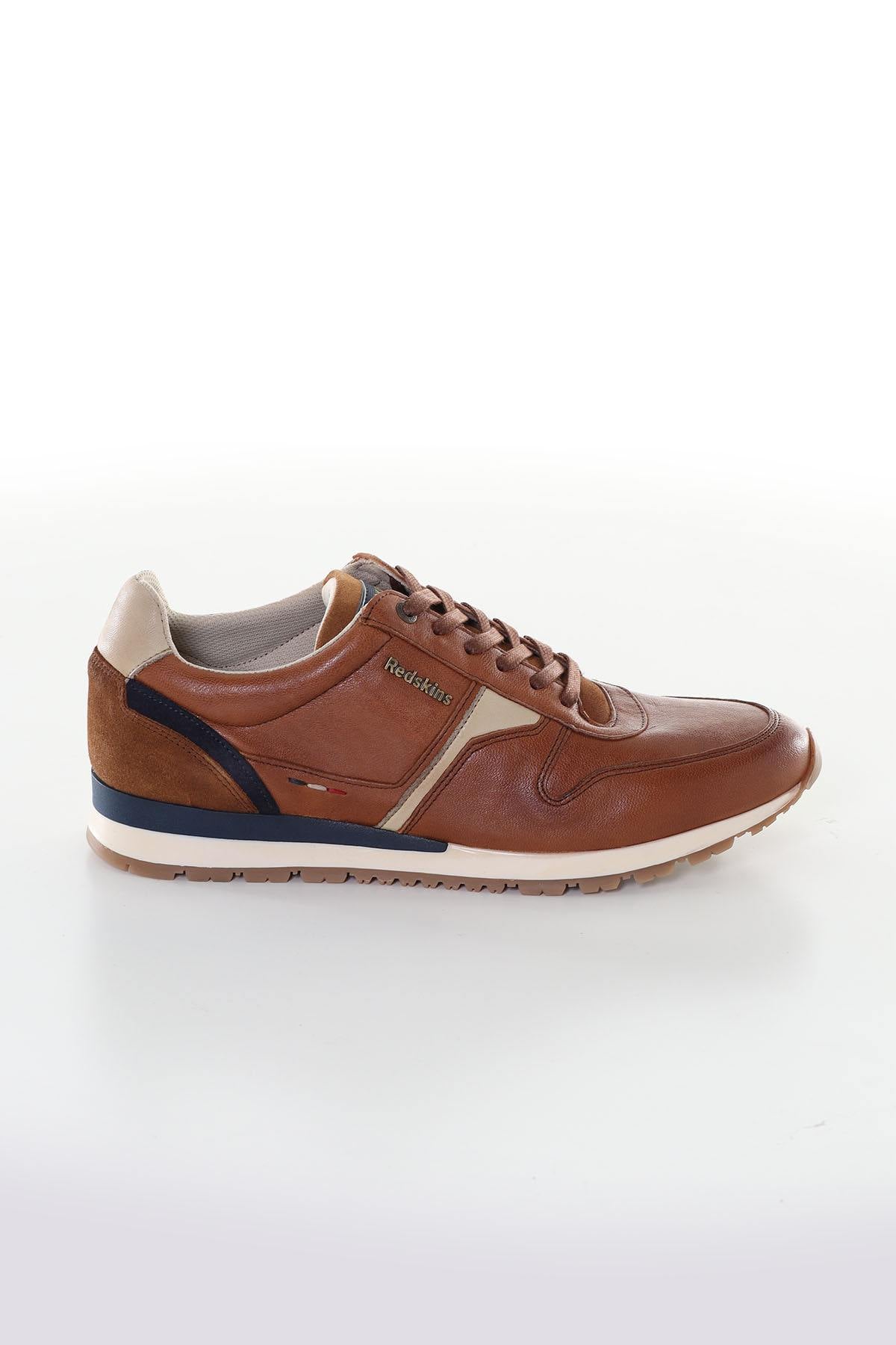 Beige cognac leather sneakers - Image n°4