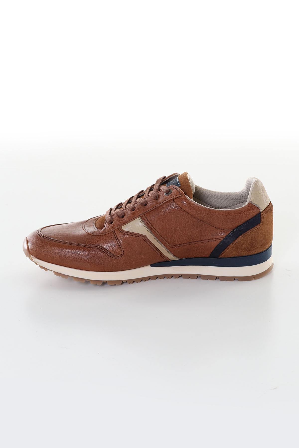 Beige cognac leather sneakers - Image n°5