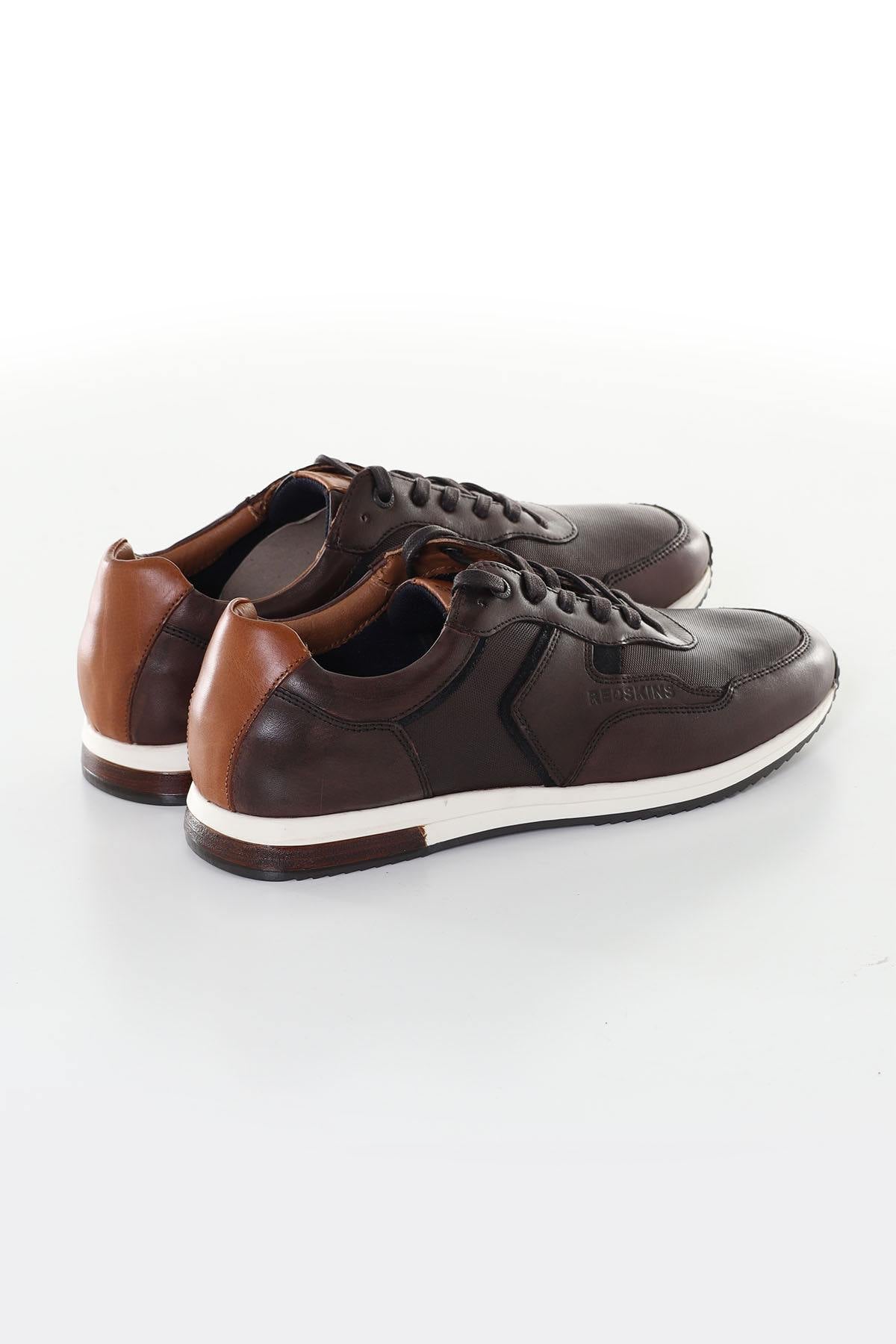 Brown and navy leather sneakers - Image n°2