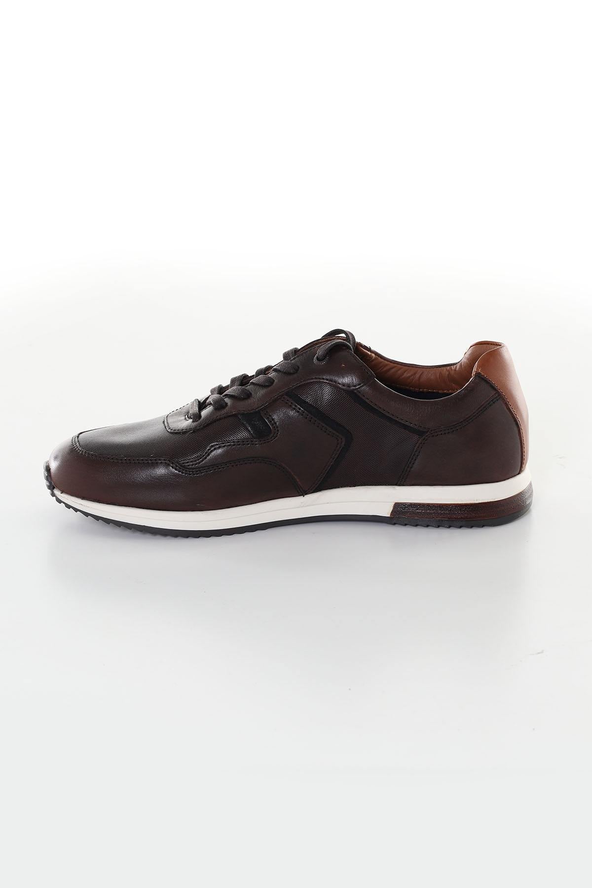 Brown and navy leather sneakers - Image n°5