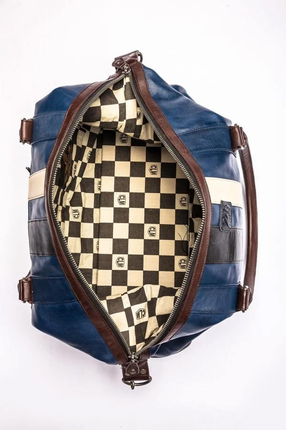 Vintage blue genuine leather travel bag - Image n°6