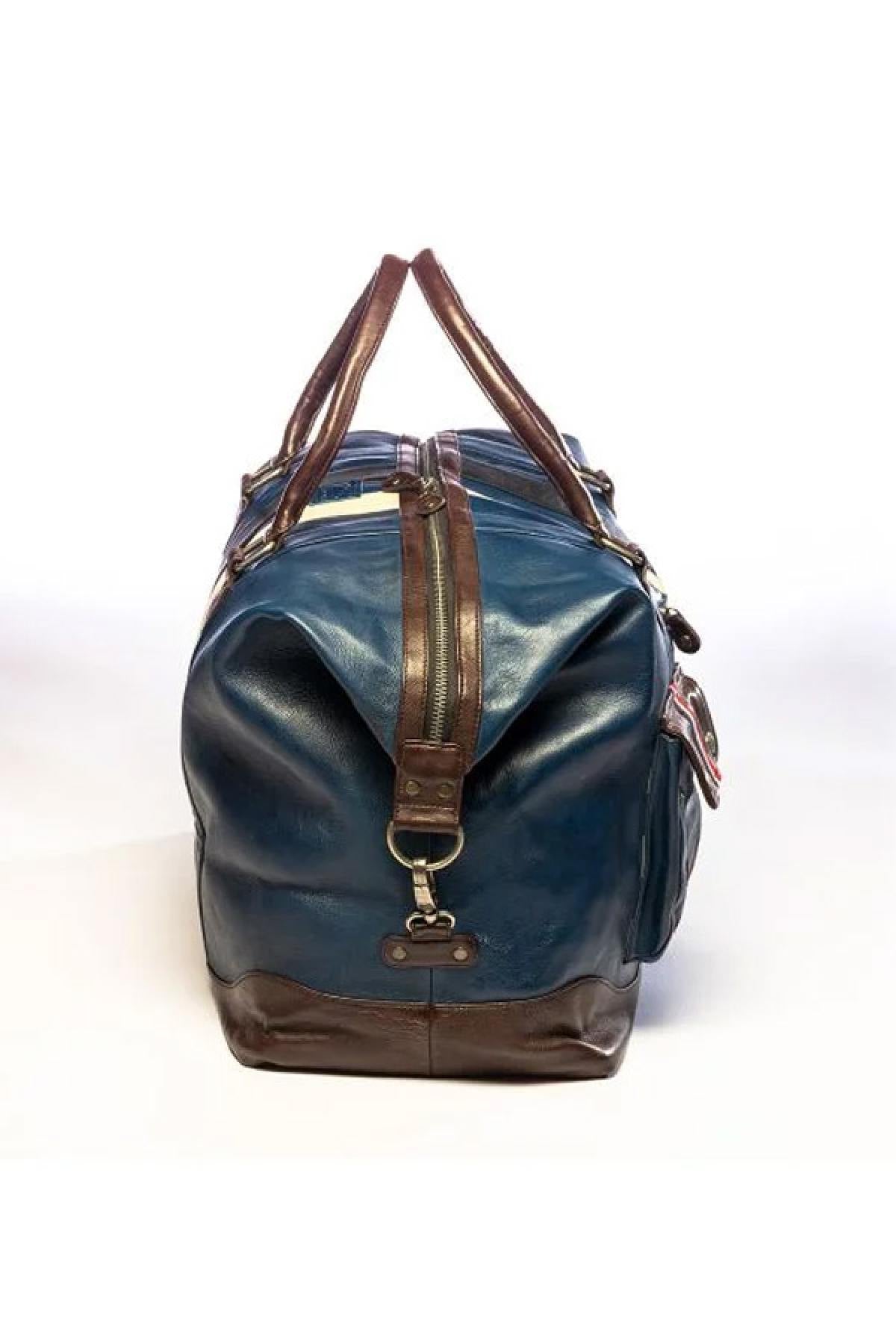 Vintage blue genuine leather travel bag - Image n°7