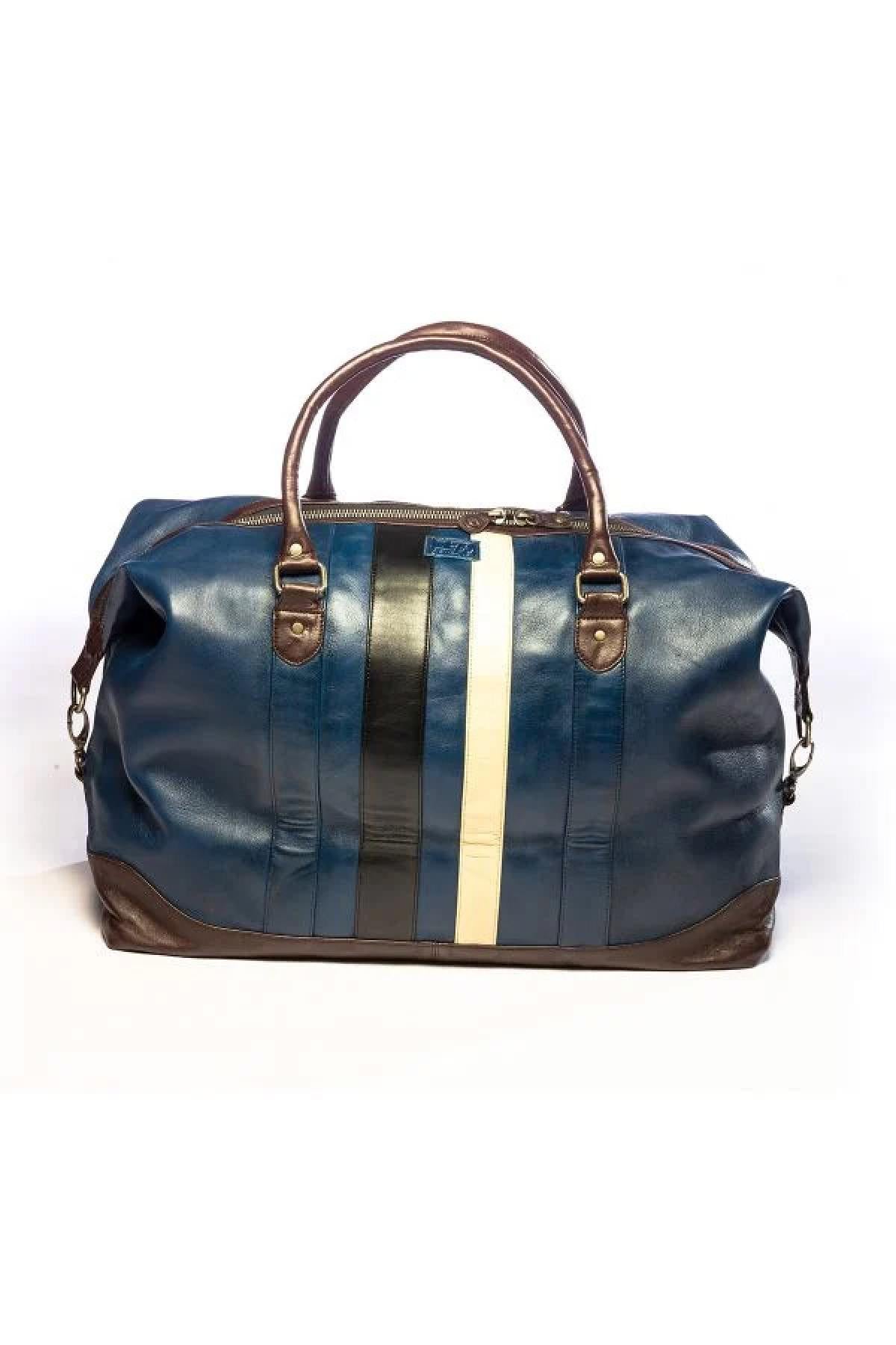 Vintage blue genuine leather travel bag - Image n°8