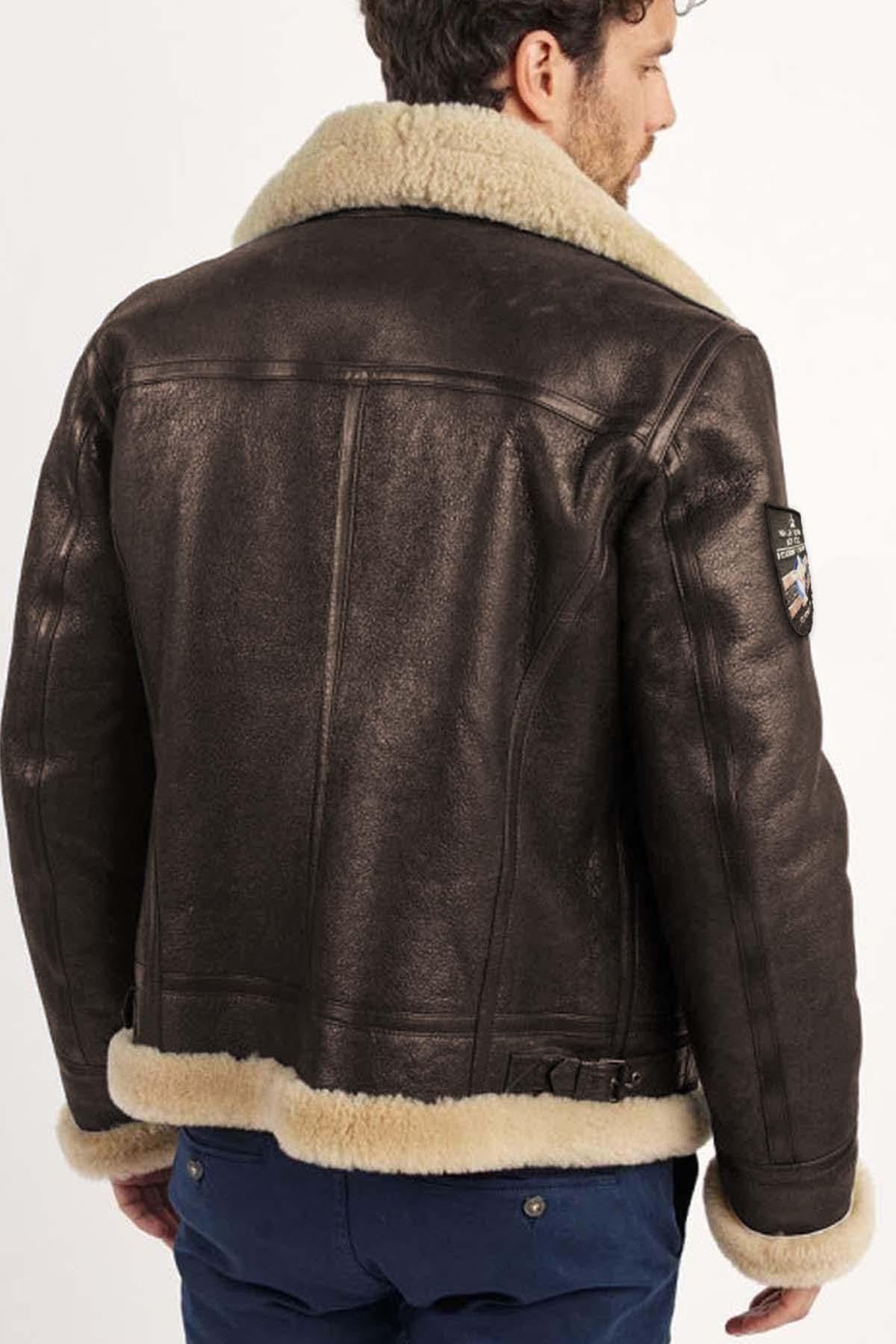 Brown shearling bomber jacket - Image n°3