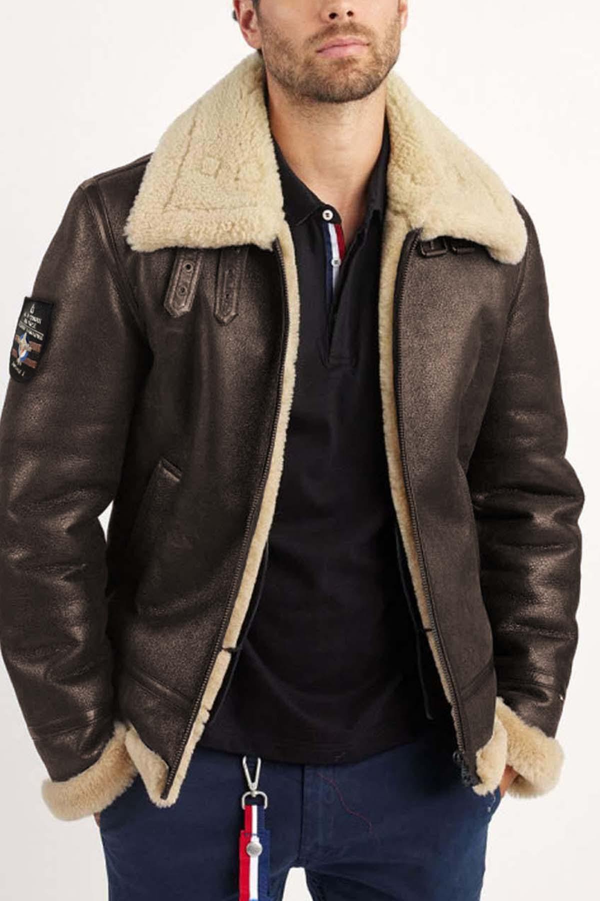 Brown shearling bomber jacket - Image n°4