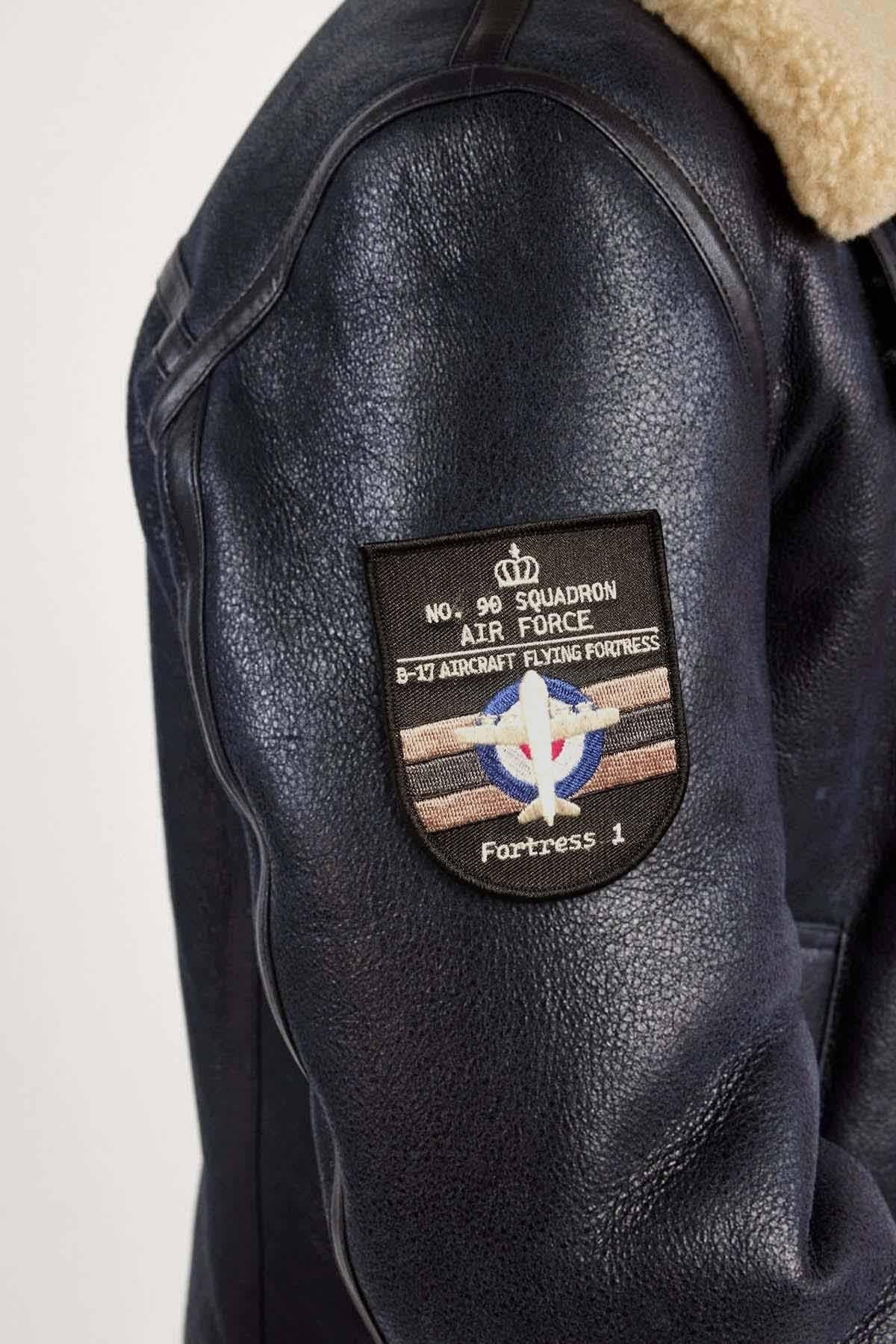 Navy blue shearling bomber jacket - Image n°2