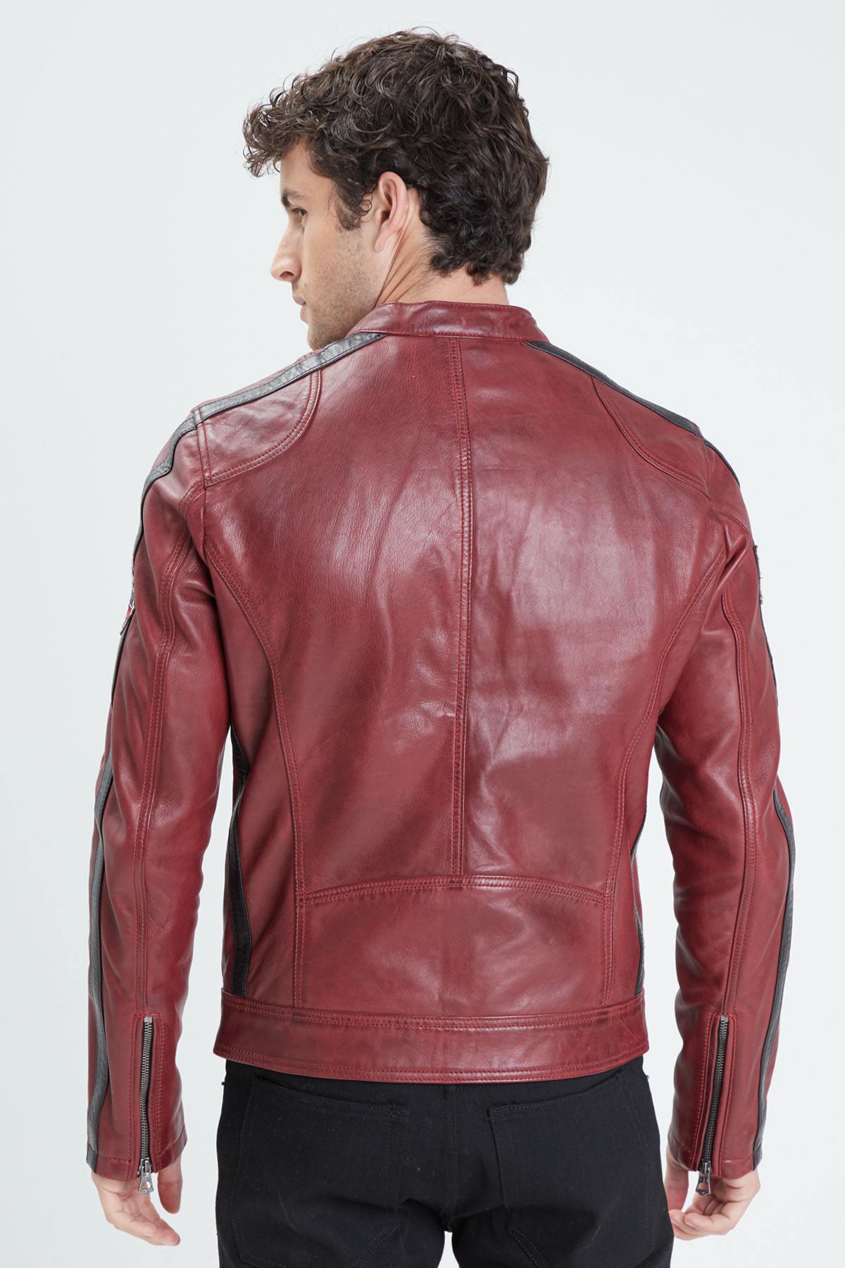 Red racing leather jacket for men - Image n°4