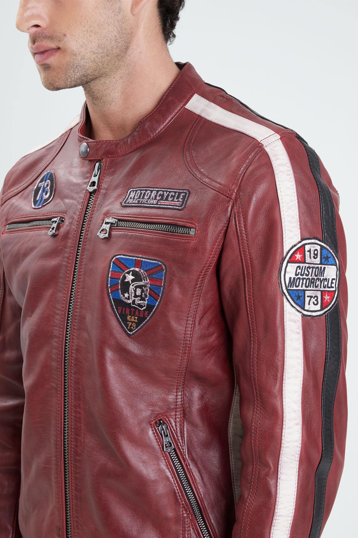 Red racing leather jacket for men - Image n°5