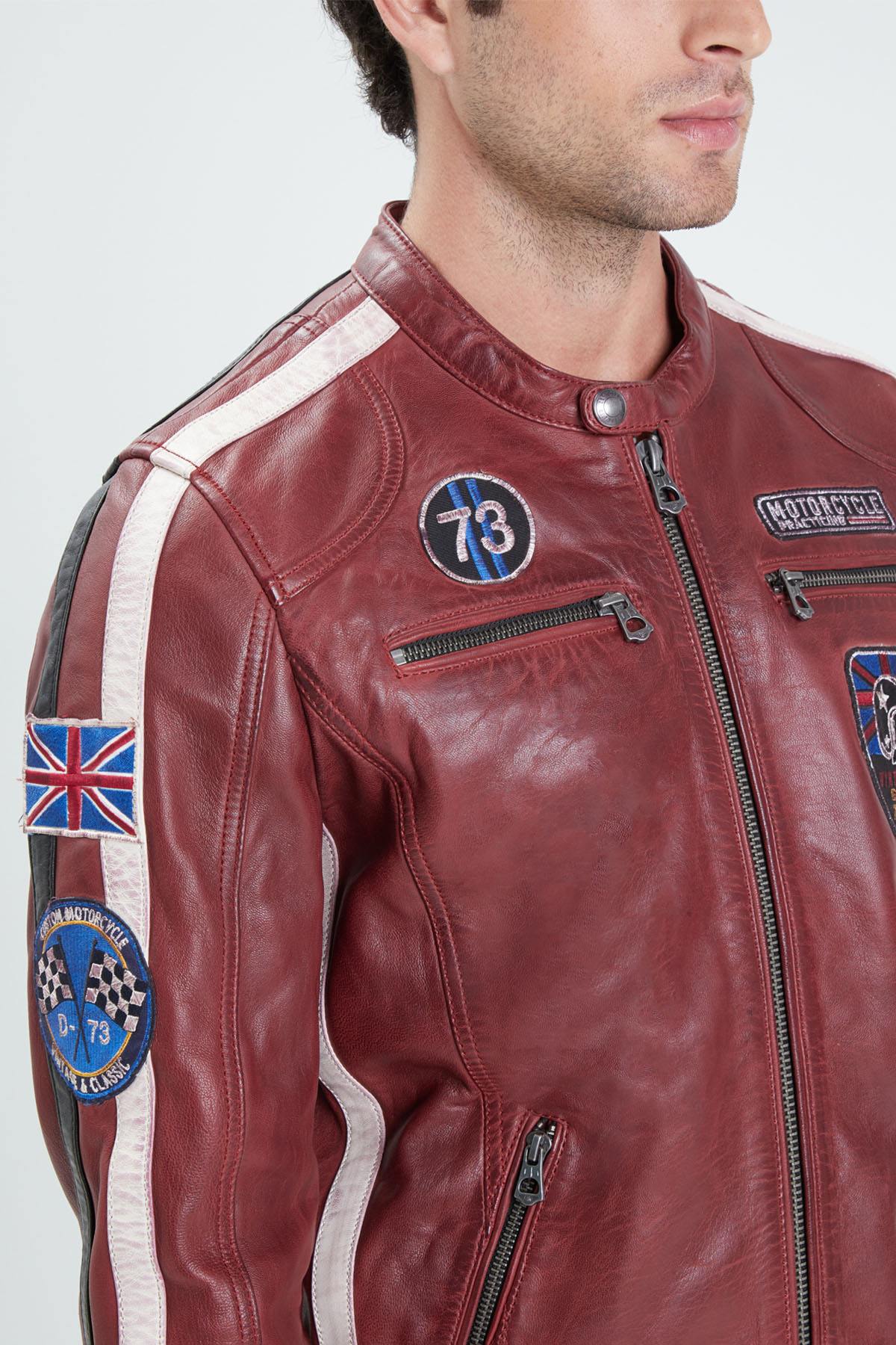 Red racing leather jacket for men - Image n°2