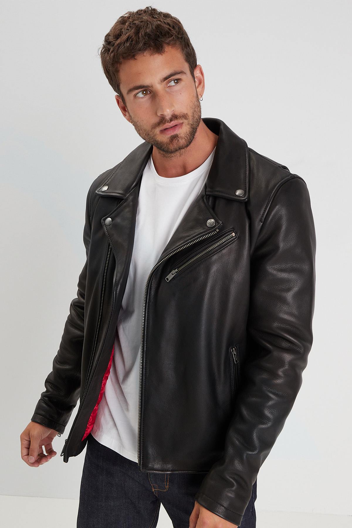 Thick black leather perfecto for men - Image n°4