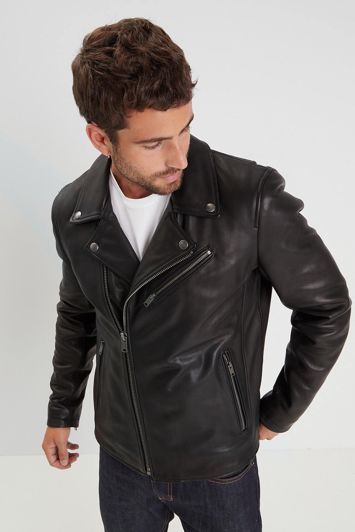 Thick black leather perfecto for men - Image n°6