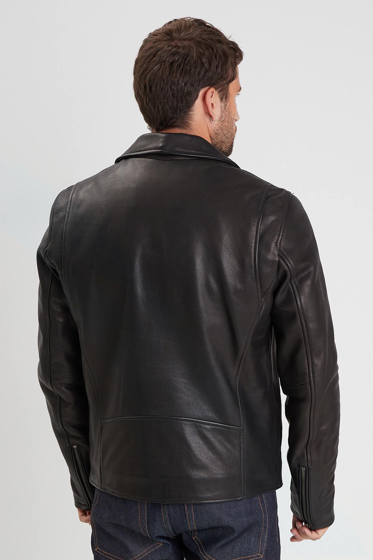 Thick black leather perfecto for men - Image n°7