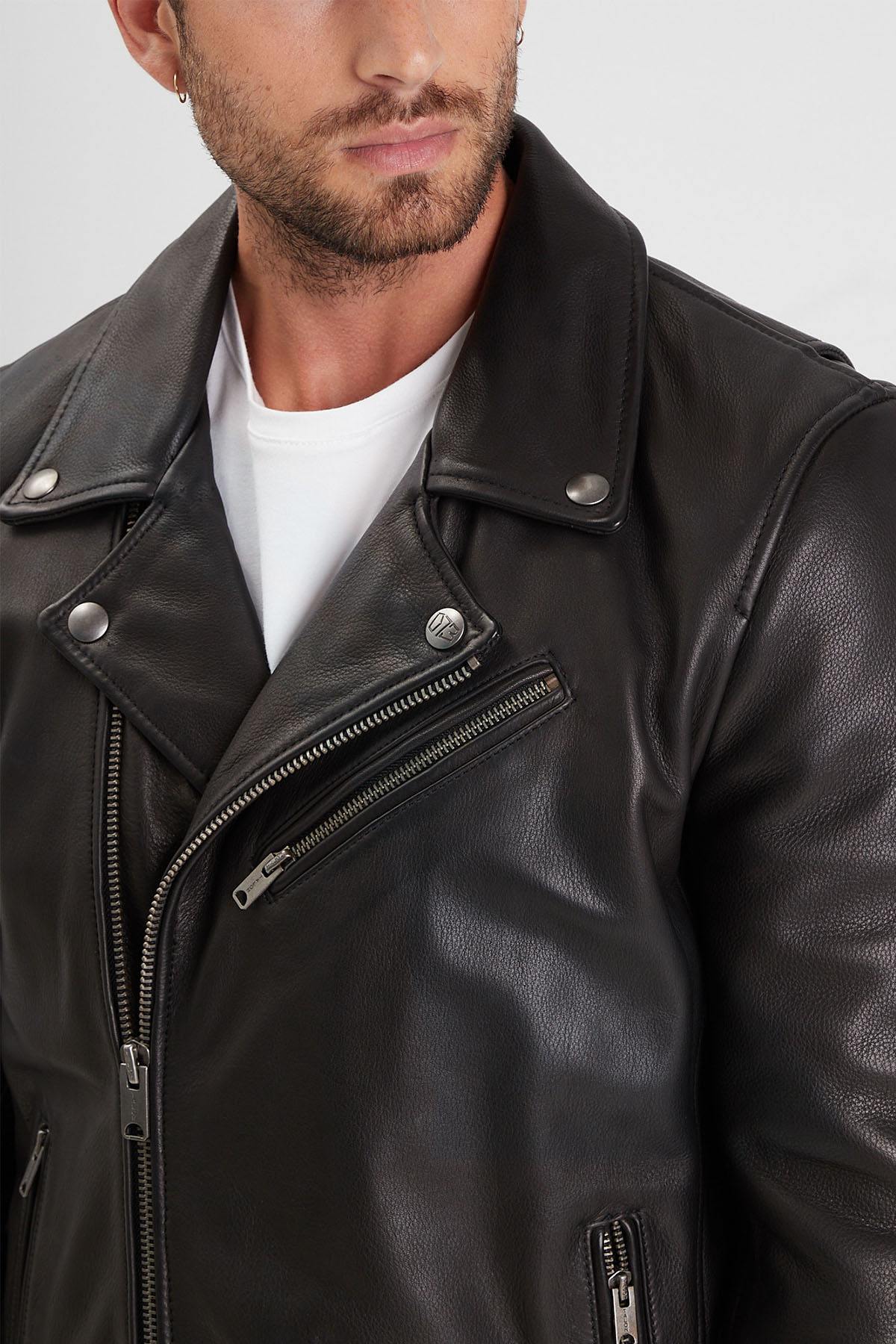 Thick black leather perfecto for men - Image n°5