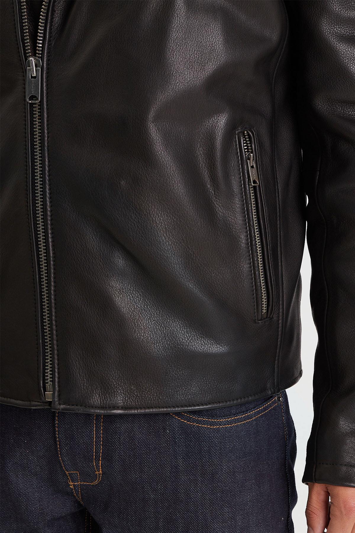 Thick black leather perfecto for men - Image n°9