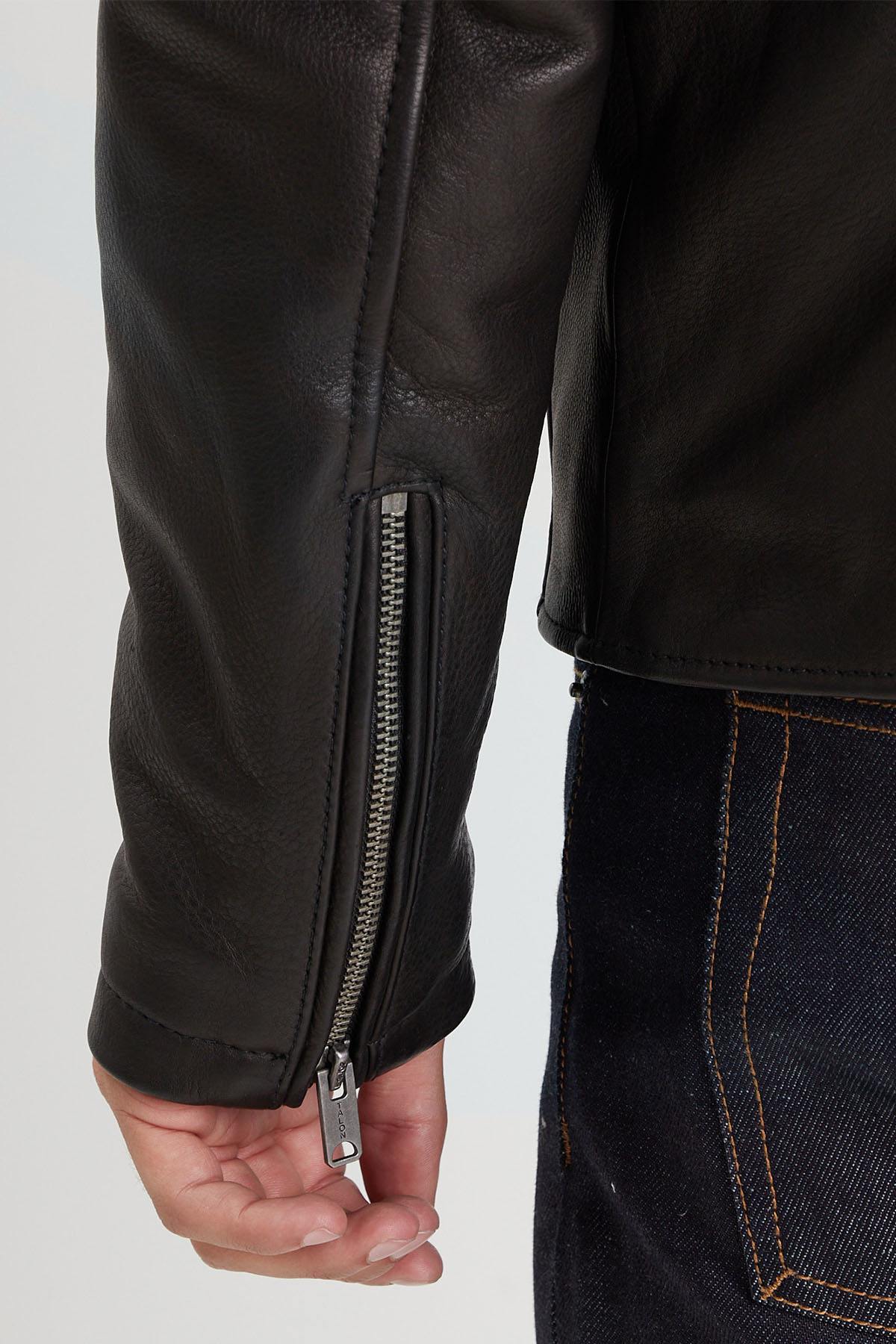 Thick black leather perfecto for men - Image n°8