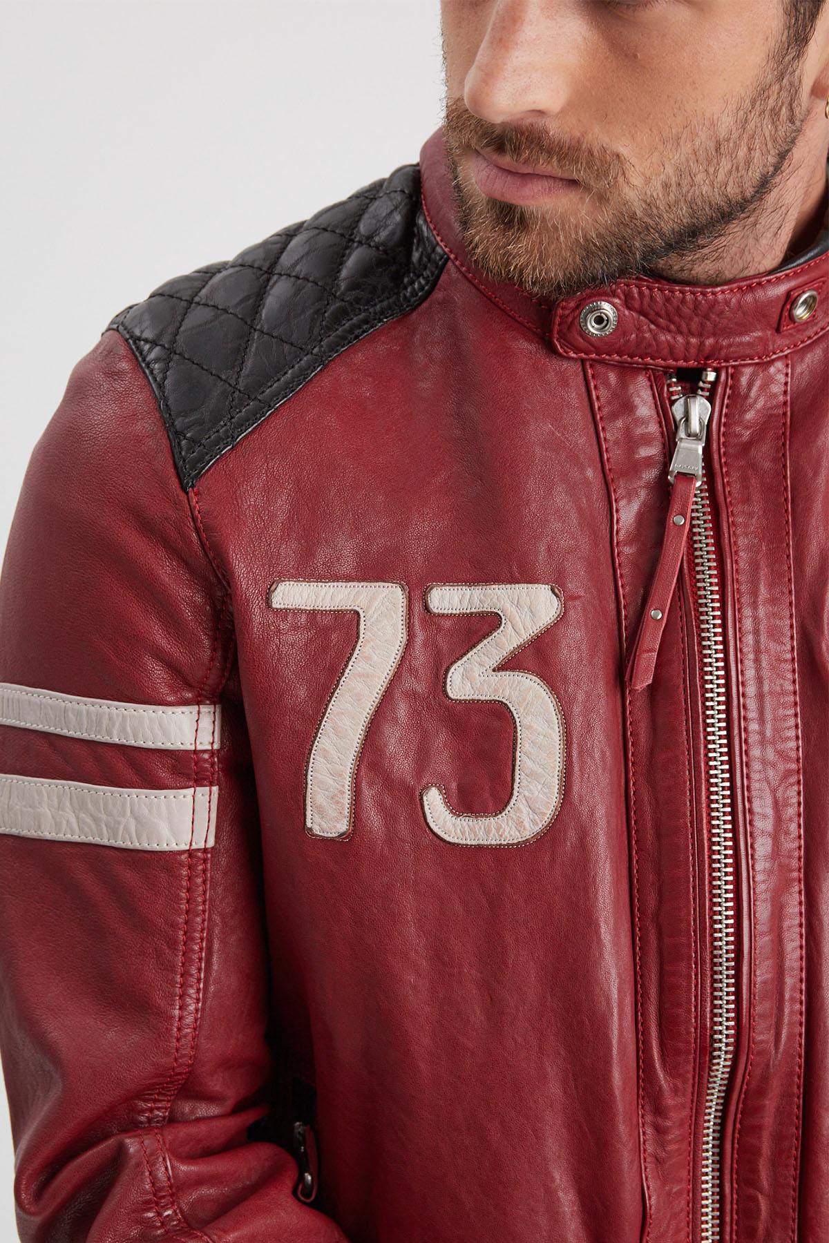 Men's red leather biker jacket - Image n°10