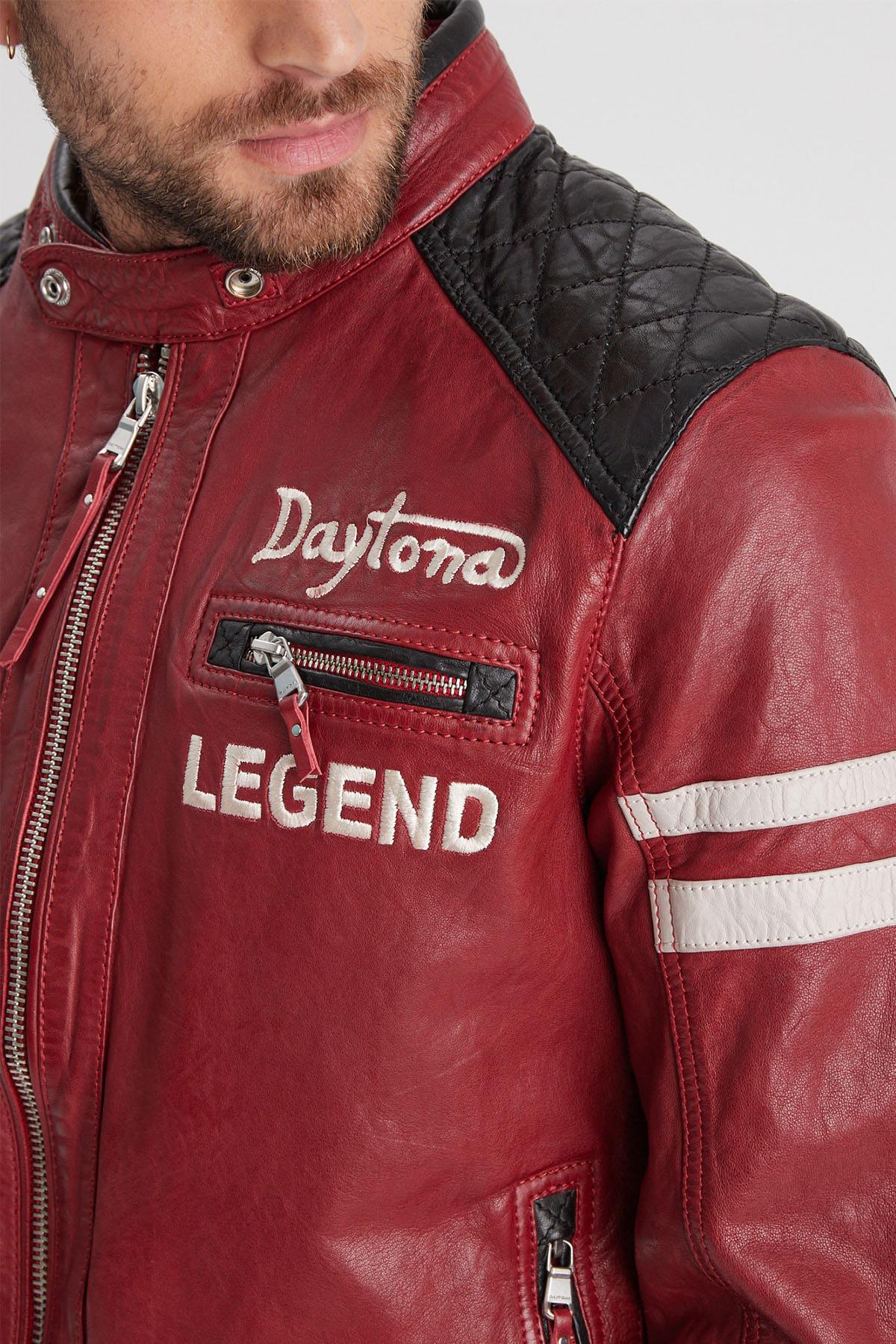 Men's red leather biker jacket - Image n°2