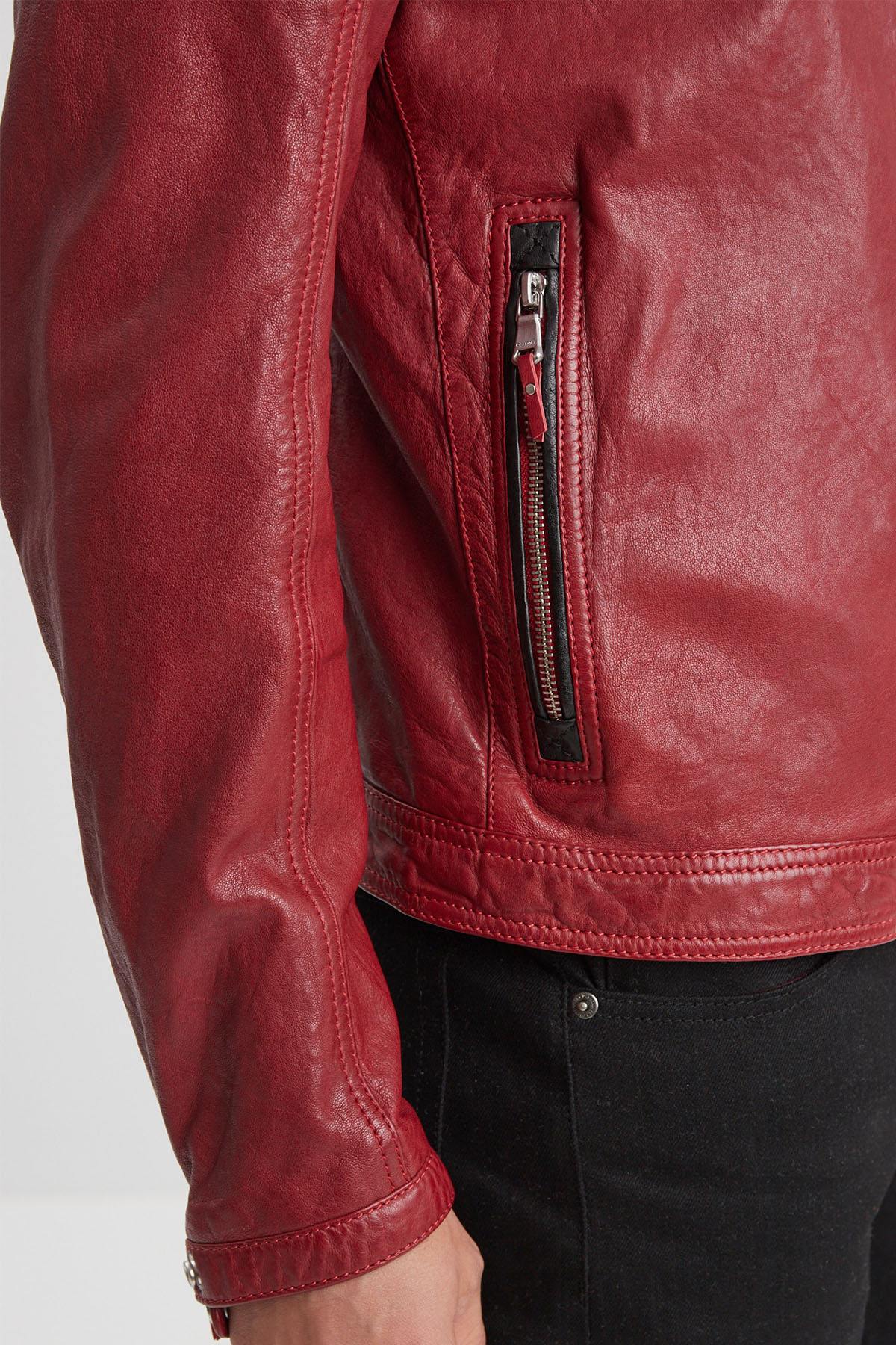 Men's red leather biker jacket - Image n°9