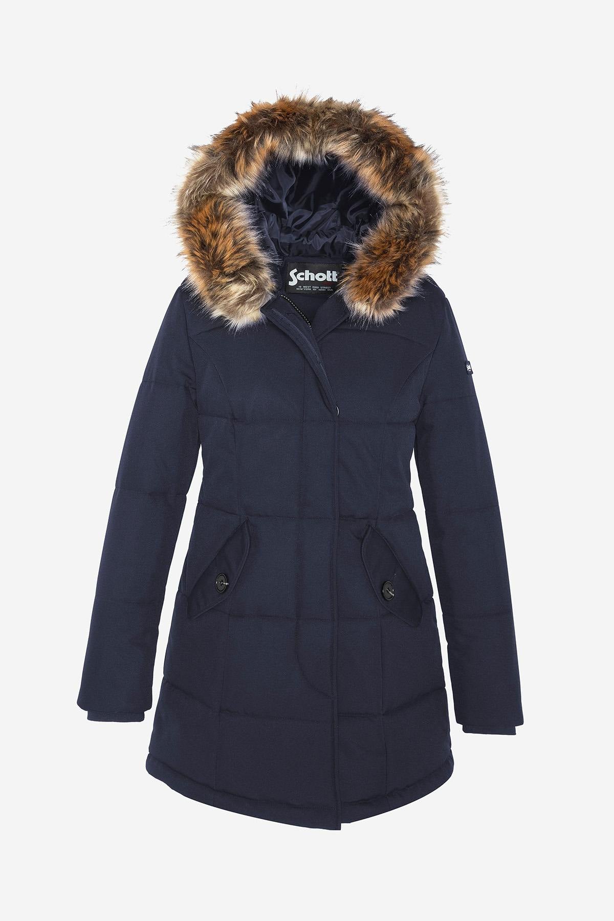 Navy blue hooded parka for women - Image n°1