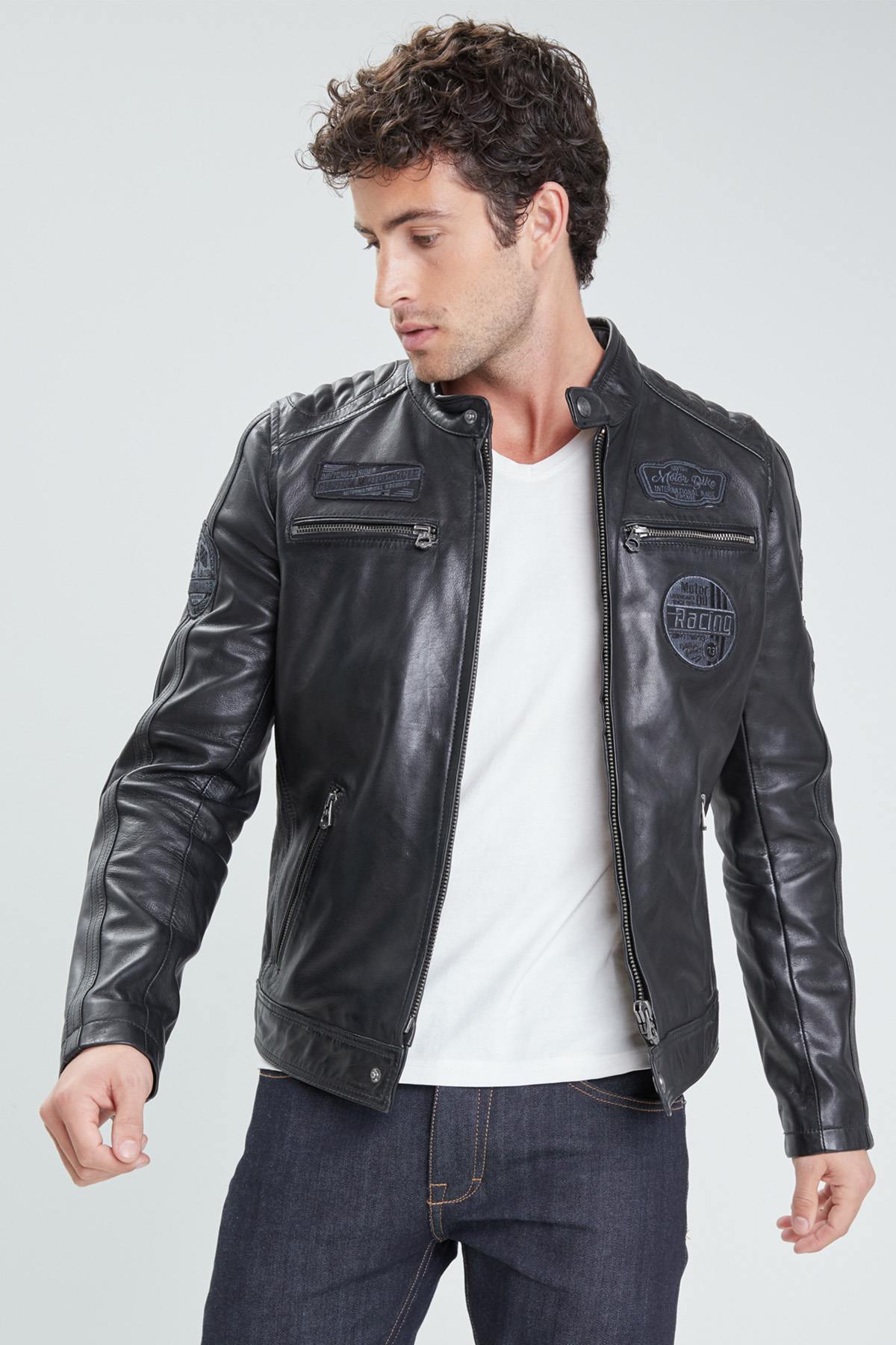 Full black racing leather jacket - Image n°1